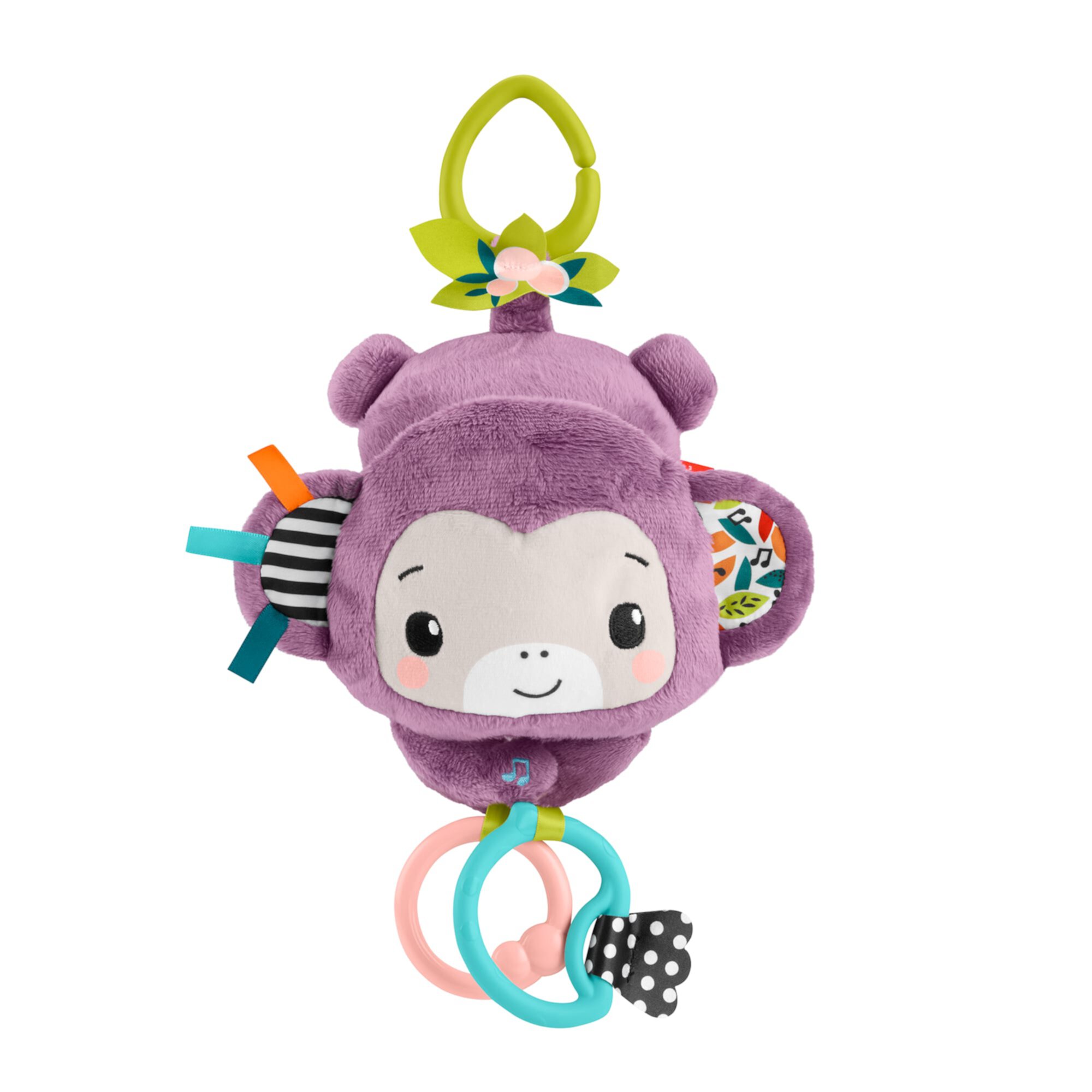 Fisher-Price Baby Stroller Toy Sing & Go Purple Monkey Musical Sensory Plush with Crinkle & Clackers for Newborns Fisher-Price