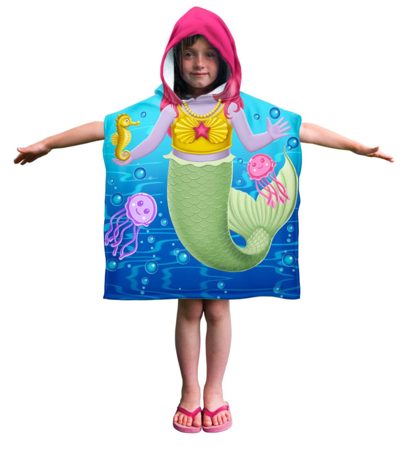 Dawhud Direct Hooded Beach Towel for Kids, Mermaid Print, 100 Percent Cotton Velour, 24" x 36" Poncho Dawhud Direct