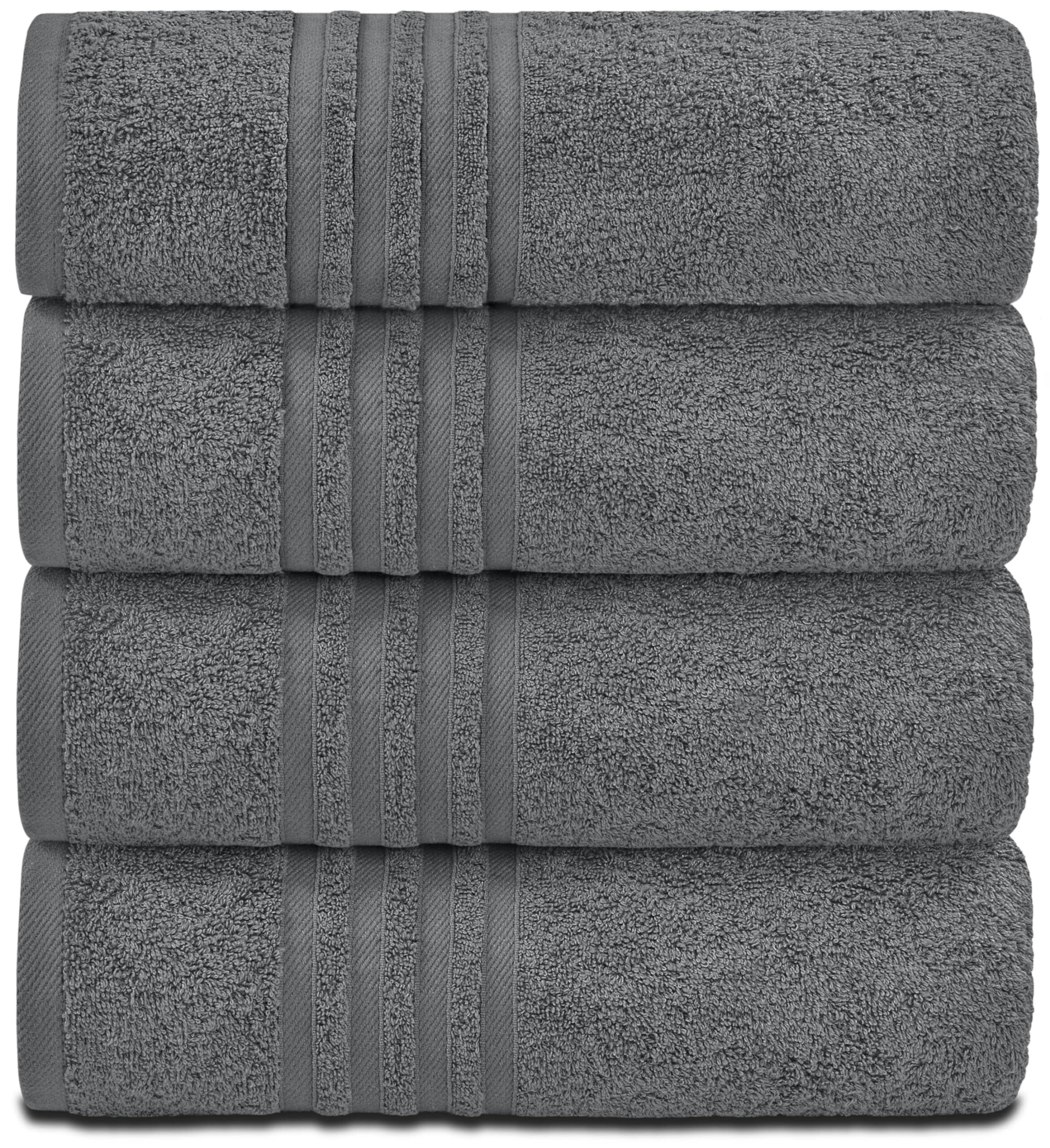 White Classic Gray Bath Towels Set of 4, Cotton Body Towel for Hotel, Gym, Spa, Soft Extra Absorbent Quick Dry Towels for Bathroom 27x54 Inch White Classic