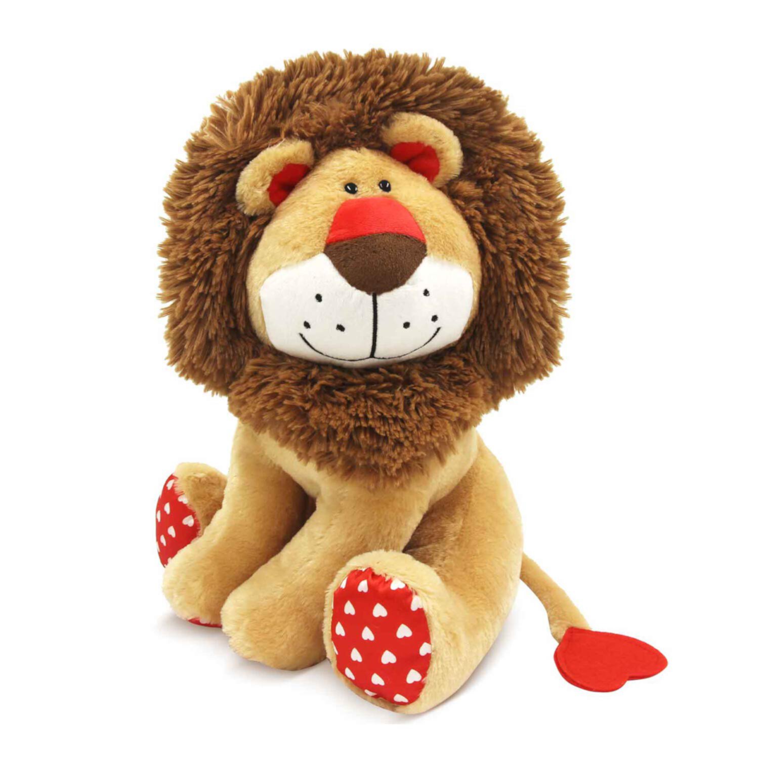 WEIGEDU Love Valentines Lion Stuffed Animal, King Lion Plush Toy with Mane Heart Shape Tail, 13.8 inches Weigedu