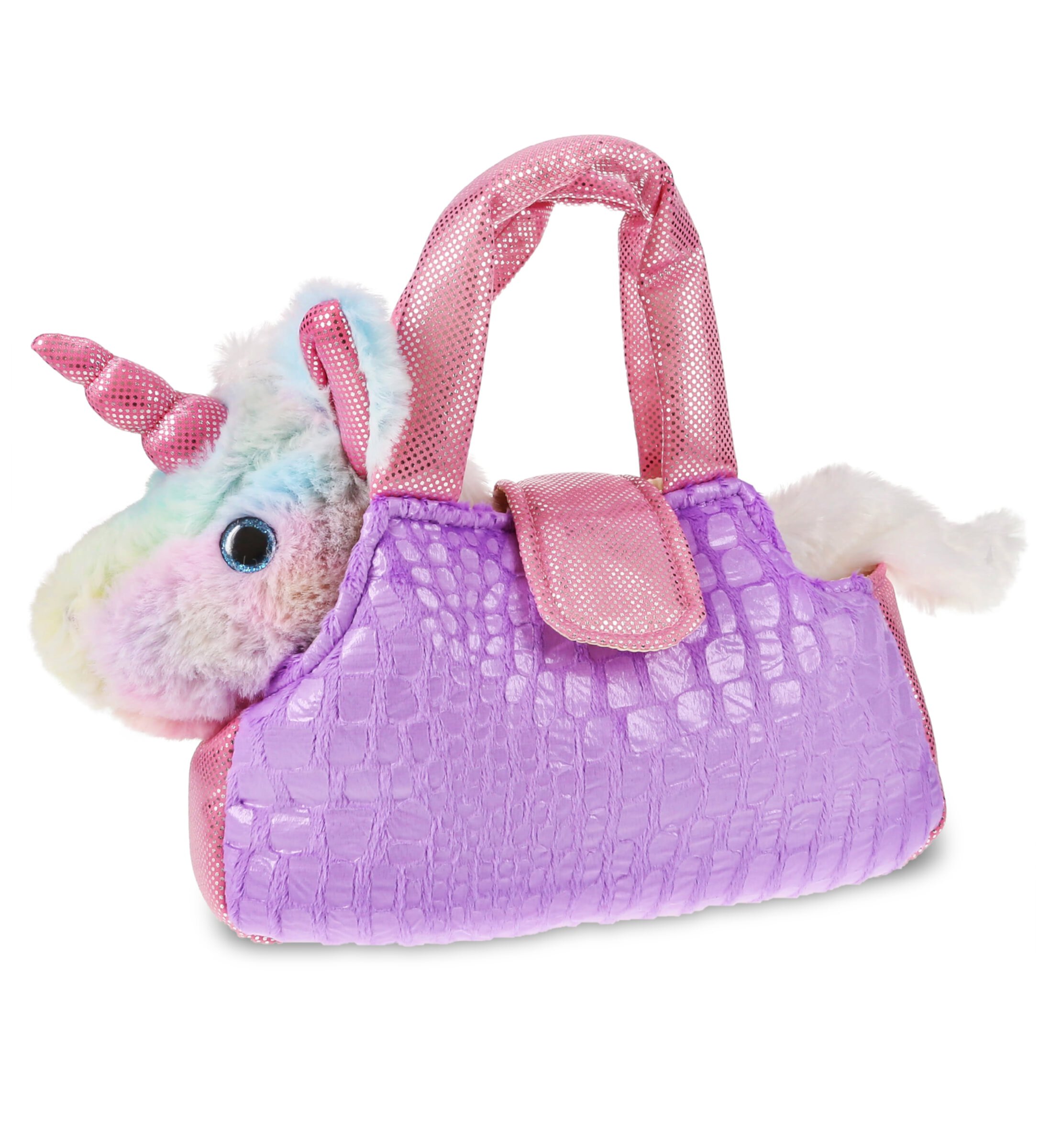 DolliBu Cotton Candy Blue Unicorn Plush Toy Pet Carrier - Cute Unicorn Stuffed Animal Pet Purse for Girls, Removable Sparkly Unicorn Figure Toy Plush in Fluffy Blue Handbag for Dress Up, Pretend Play Dollibu