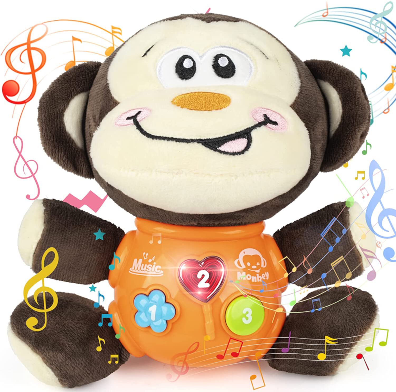 Vanmor Plush Monkey Baby Toys, Newborn Baby Musical Toys for Baby 0 to 36 Months, Stuffed Animal Light Up Baby Toys Vanmor