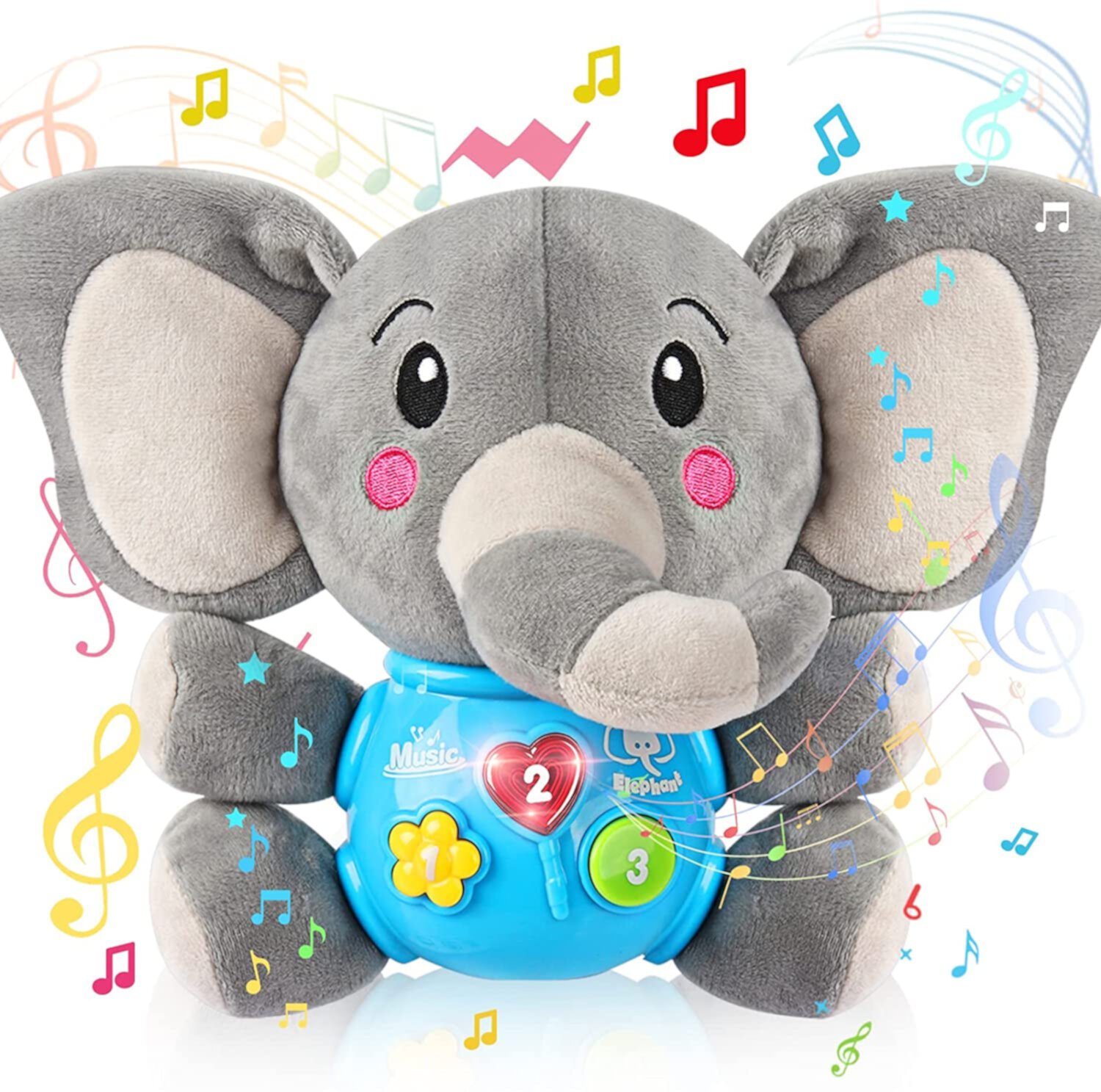 Vanmor Plush Elephant Musical Baby Toys 6 to 12 Months, Cute Stuffed Animal Light Up Baby Toys 0 3 6 9 12 Months, Newborn Baby Musical Toys Gifts for Infant Babies Boys Girls Toddlers 0 to 36 Months Vanmor