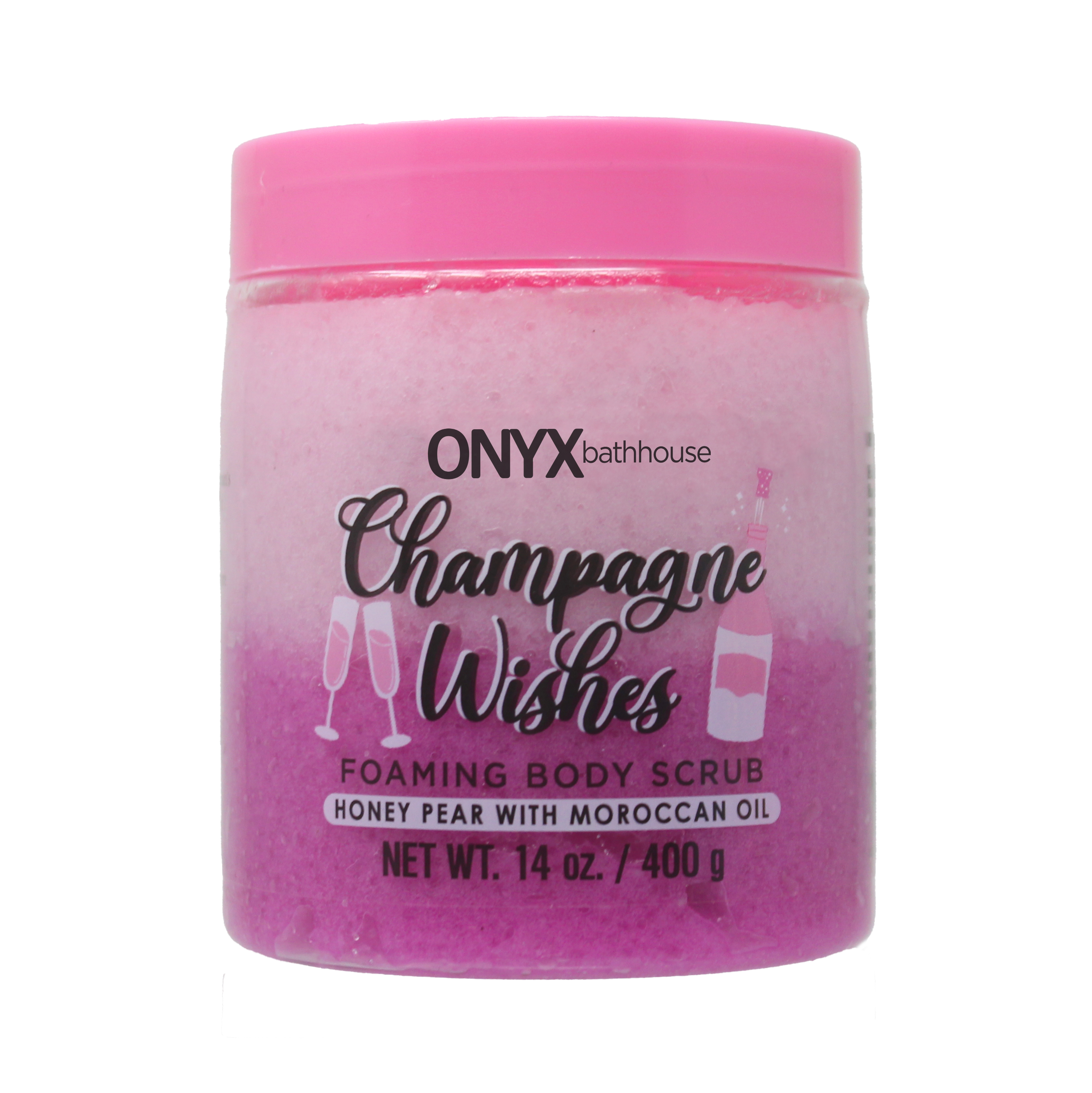 Onyx Brands Bathhouse Champagne Wishes 12 oz Foaming Body Scrub, Honey and Pear Scent Onyx Professional