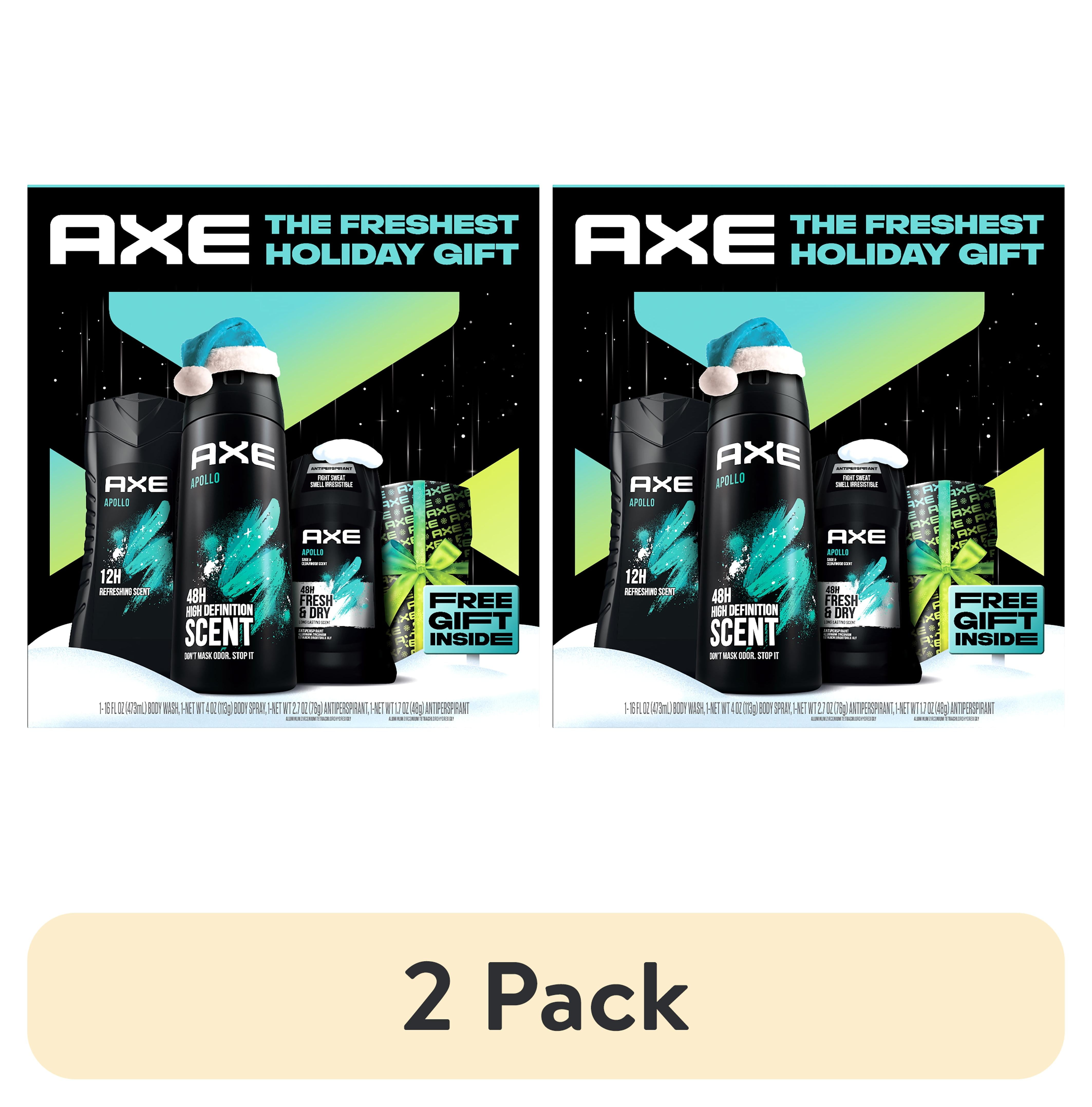 (2 pack) Axe Gift Set Body Wash Deodorant Spray Antiperspirant Deodorant Stick Apollo Sage Cedarwood, 4 Count Axe