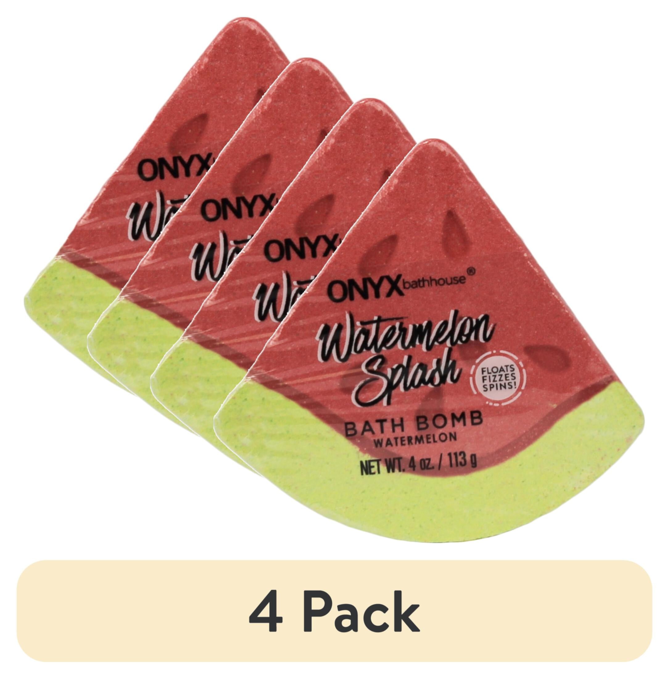 (4 pack) Onyx Bathhouse Watermelon Splash 4 oz Shaped Bath Bomb, Red, Green Onyx Professional