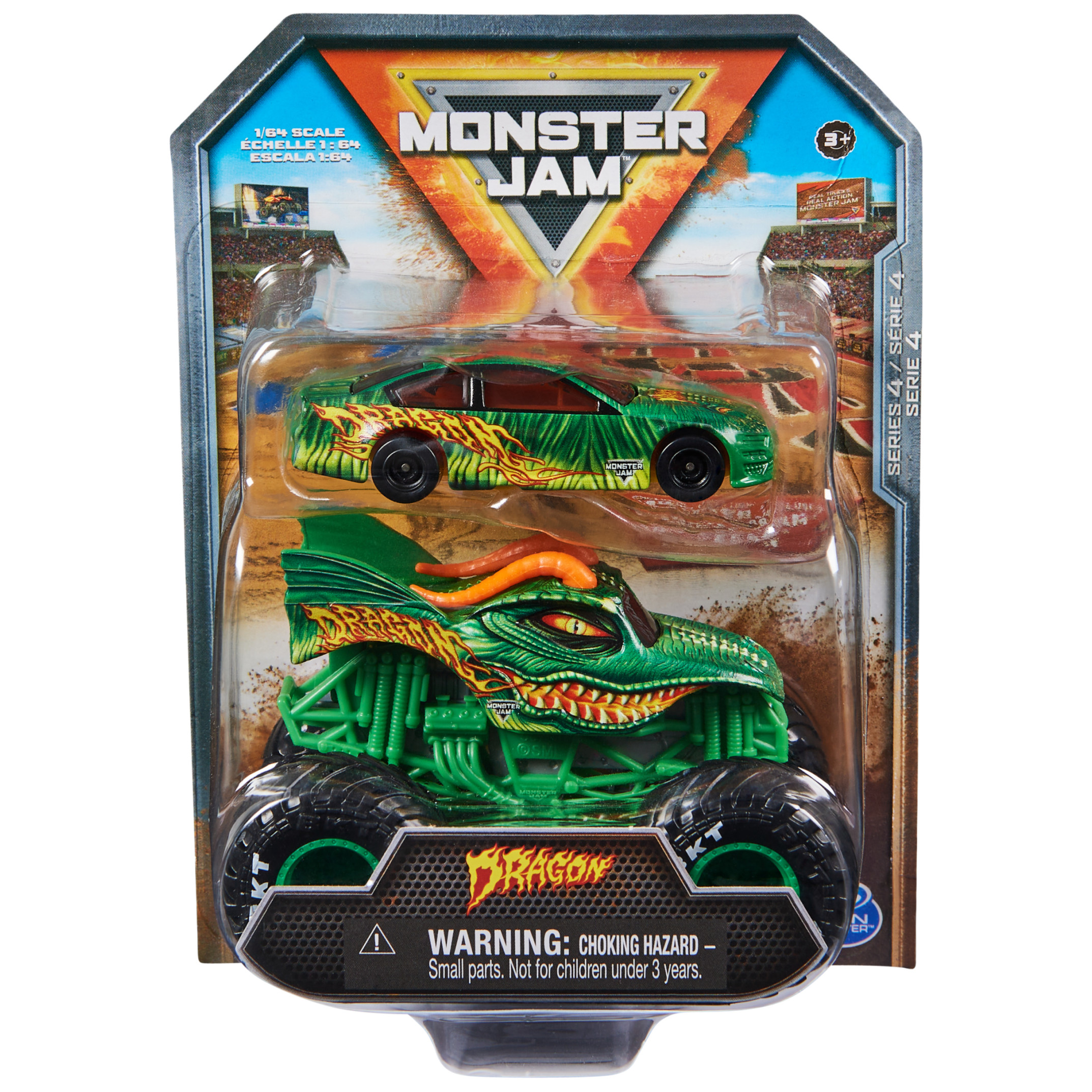 Monster Jam, Coche de Carreras Oficial Exclusivo Del Dragón y Monster Truck, Paquete de 2, Escala 1:64 Fundida a Presión, Juguetes para Niños a Partir de 3 Años Monster Jam