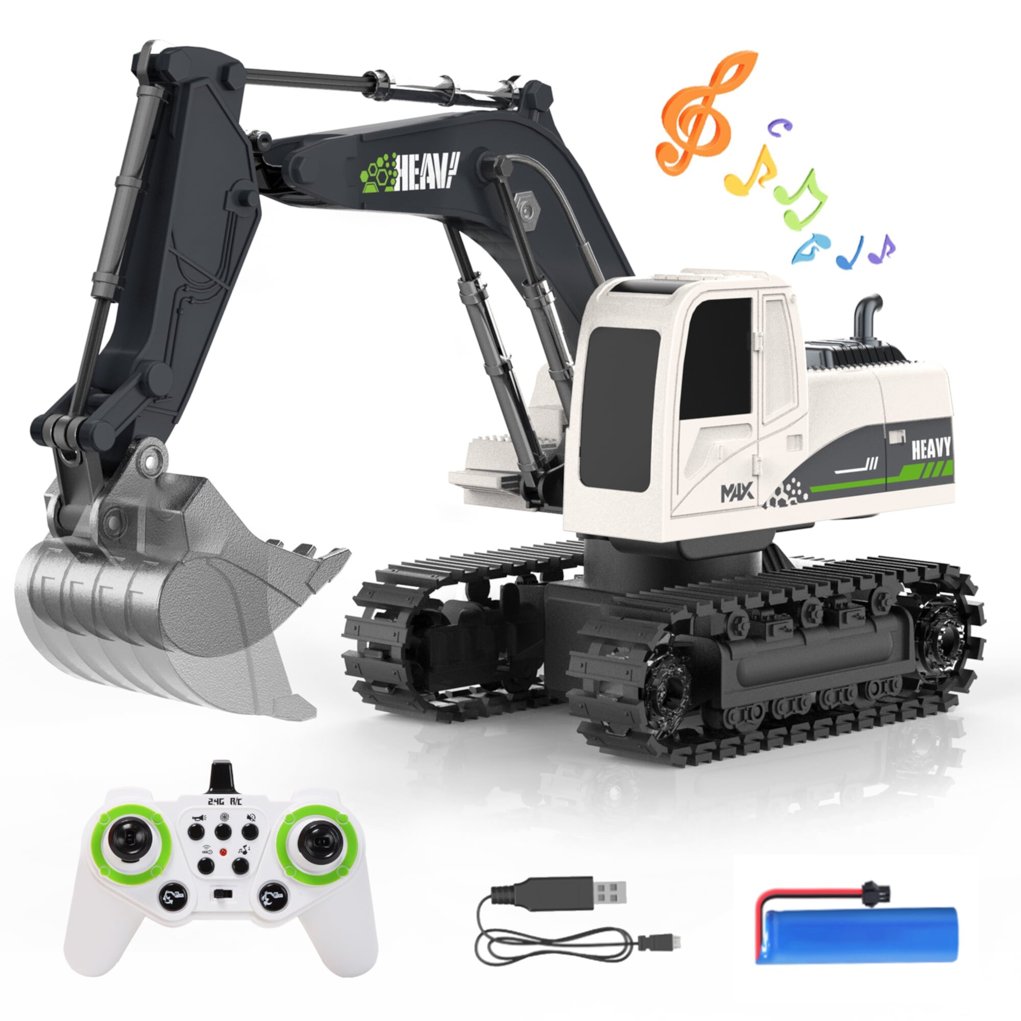 Excavator Toy for Boys, Remote Control Excavator with 11 Channels, Auto-Demonstration, Music,2.4Ghz RC Construction Vehicles, Christmas Birthday Gift for Kids Generic