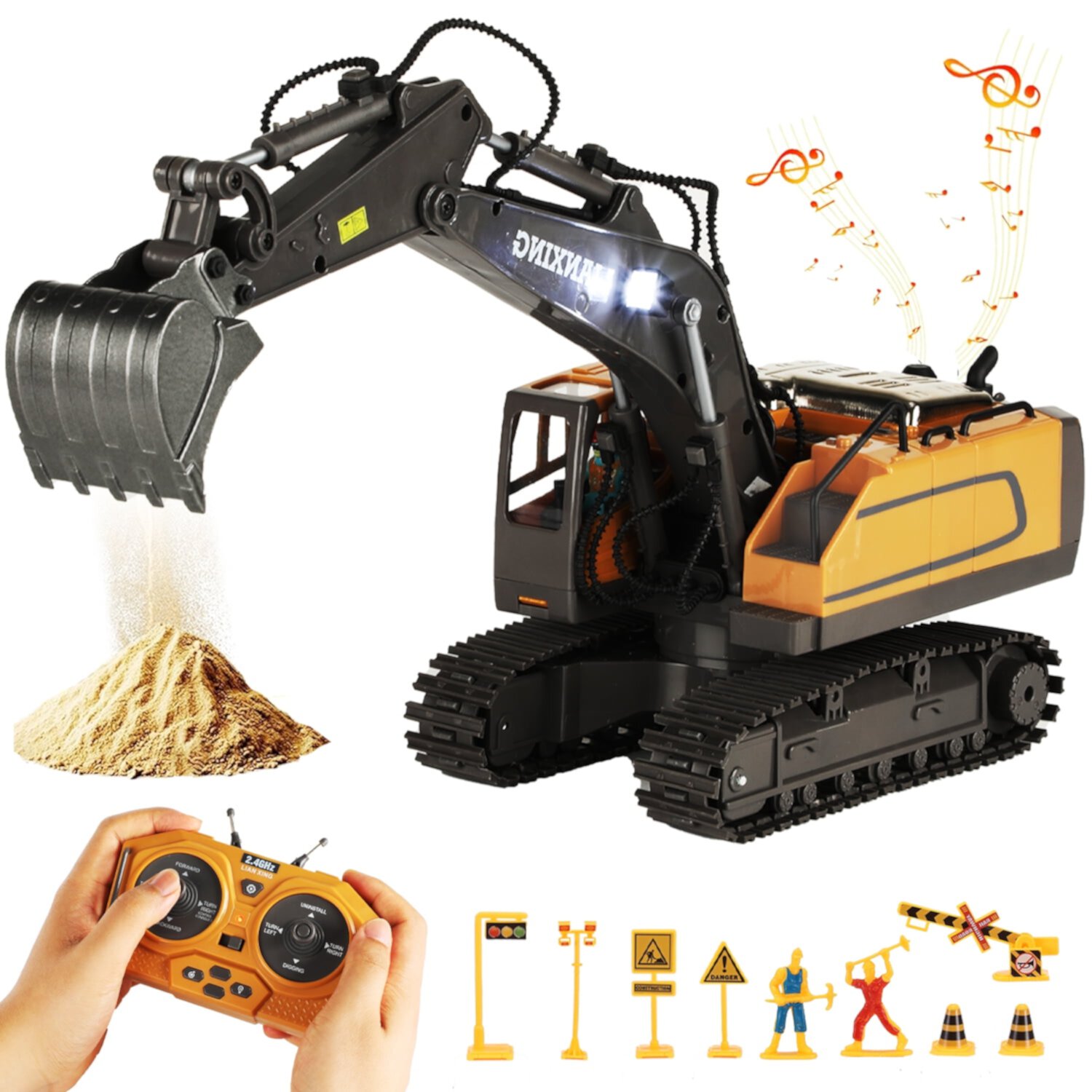 Anpro Remote Control Excavator Toys for Kids, 11 Channel RC Digger Construction Vehicles Toys with Sound & Lighting, Best Gifts for Toddlers Boys Girls Age 3+ Anpro