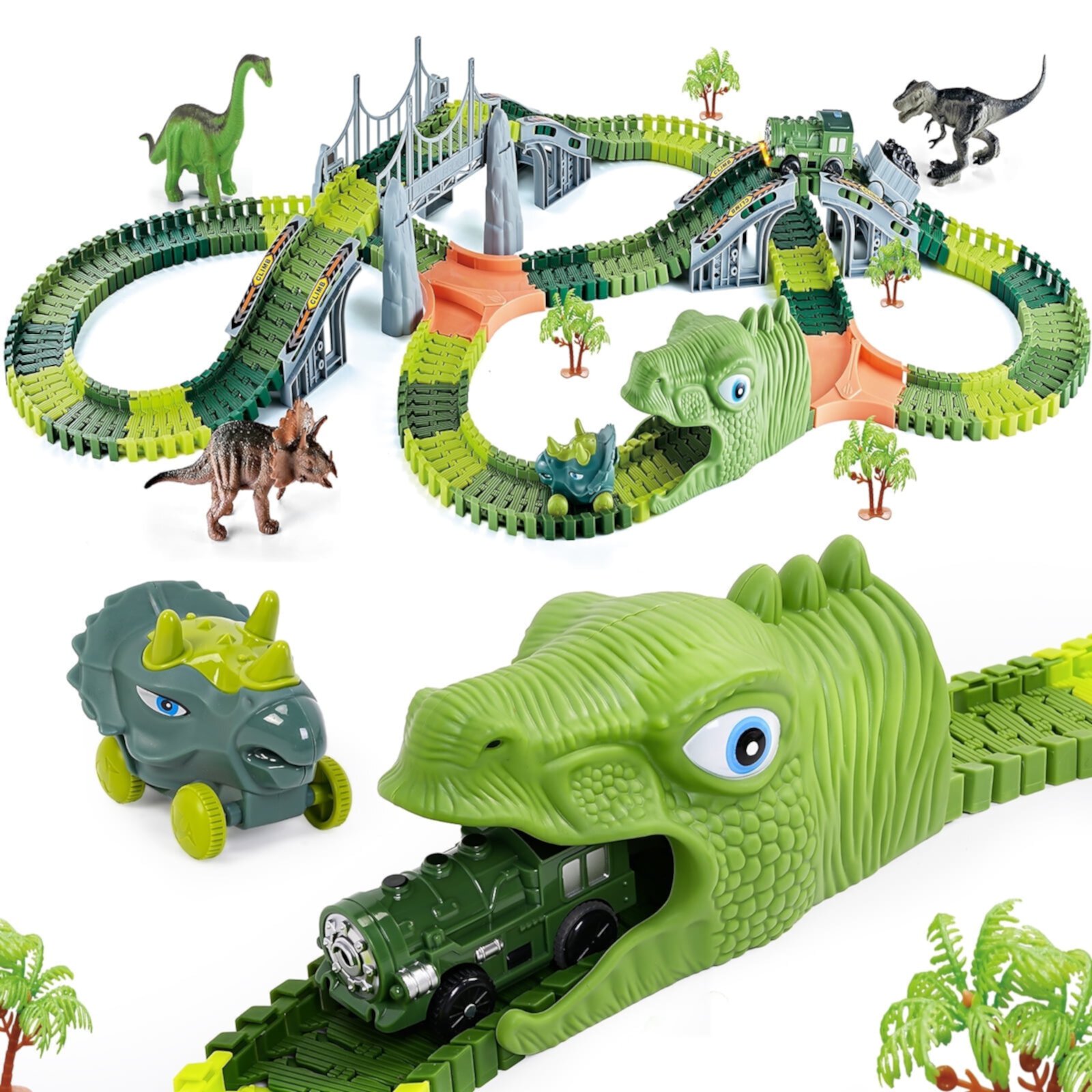 Dinosaur Toys Race Car Dinosaur Track Set For Kids, 271 Pcs Flexible Stem Playset Christmas Gifts For 3 4 5 6 7 8 Boys Girls Crtynell