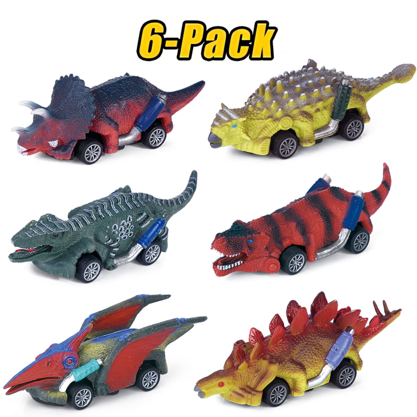 JBee Ctrl Dinosaur Toys Pull Back Cars, 6 Pack Dinosaur Car Toys for Boys 3-6 Years Old, Toy Cars Birthday Gifts for 2 3 4 5 6 Years Old Kids Toddler JBeeCtrl