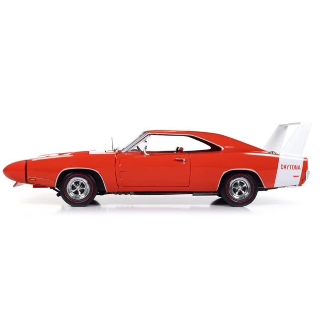 1969 Dodge Charger Daytona Red w/White Tail Stripe & Red Interior "American Muscle" Series 1/18 Diecast Model Car by Auto World Auto World