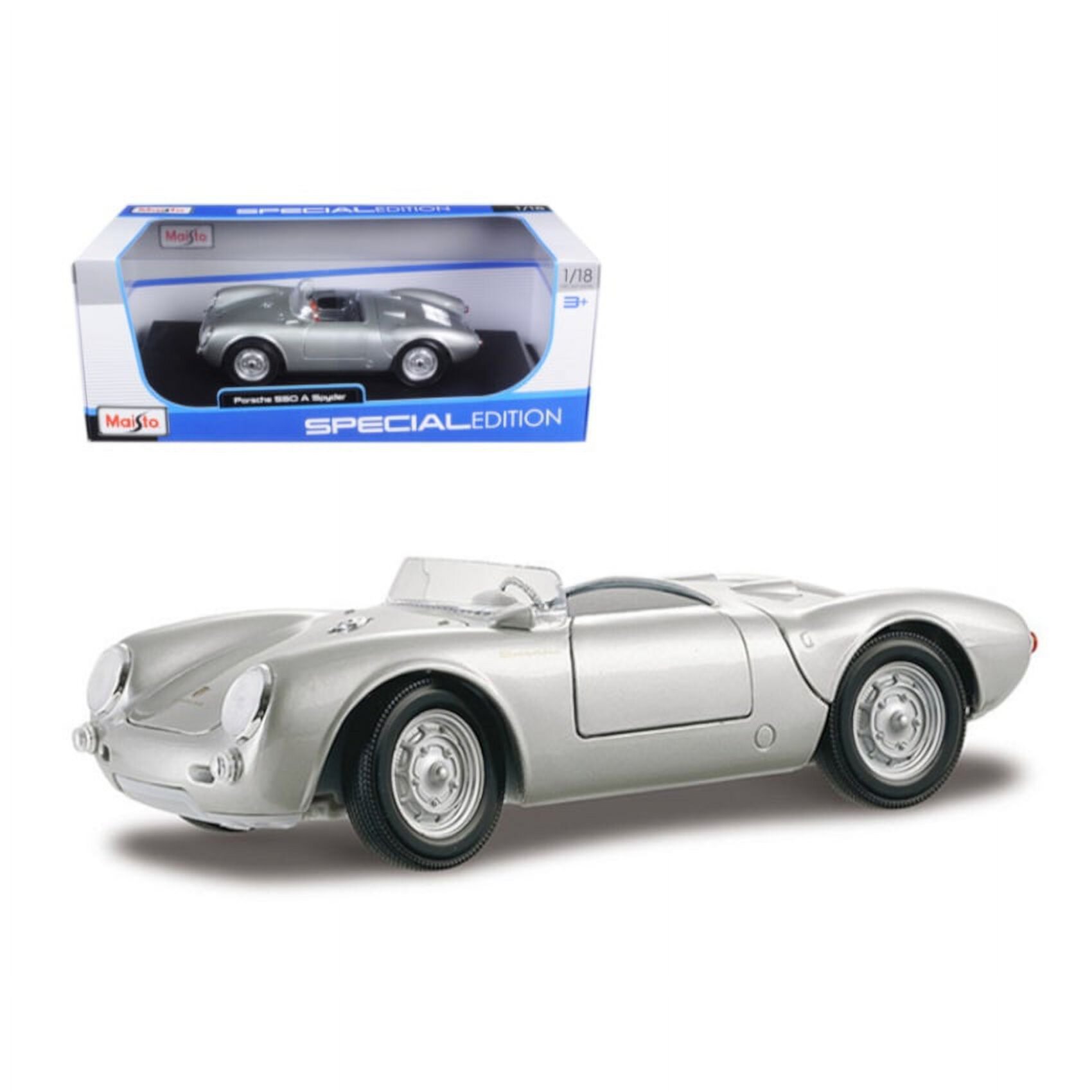 Maisto 1:18 Scale Porsche 550A Spyder Diecast Play Vehicle Car, Silver Maisto