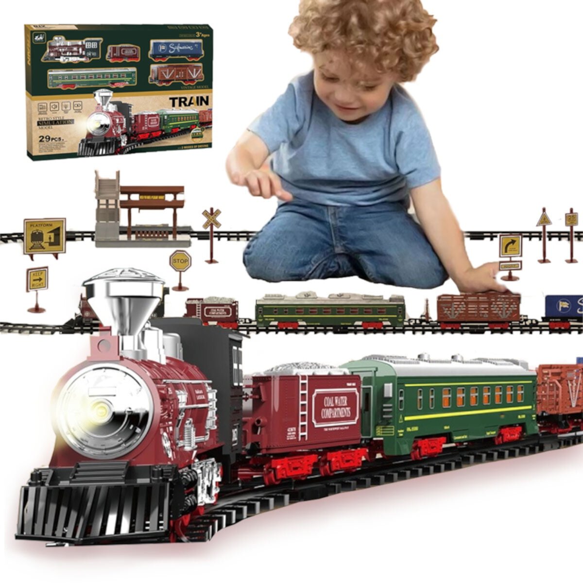 Caunedy Retro Toy Trains for Toddlers,Electric Train Sets for Kids Christmas Train Toy with Realistic Sound & Lights for Age 3+ Years Old CAUNEDY