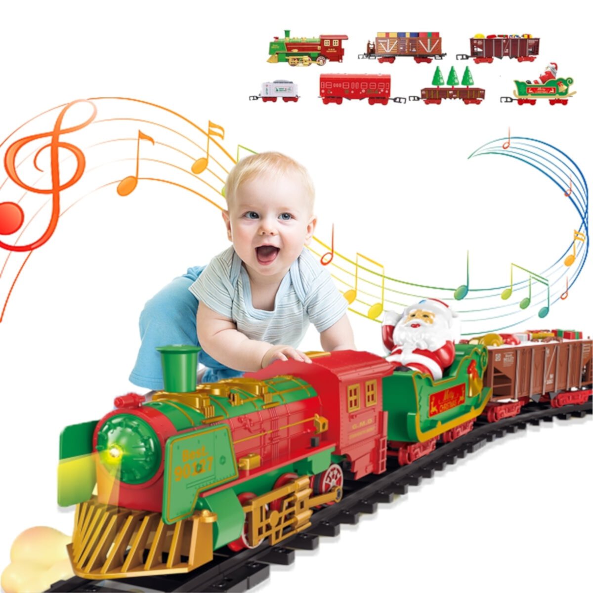 Caunedy Electric Train Set Toy for Toddlers,Train Tracks Toys Christmas Tree's Remote Control Train with Sound Lights Kid's Christmas Gift CAUNEDY