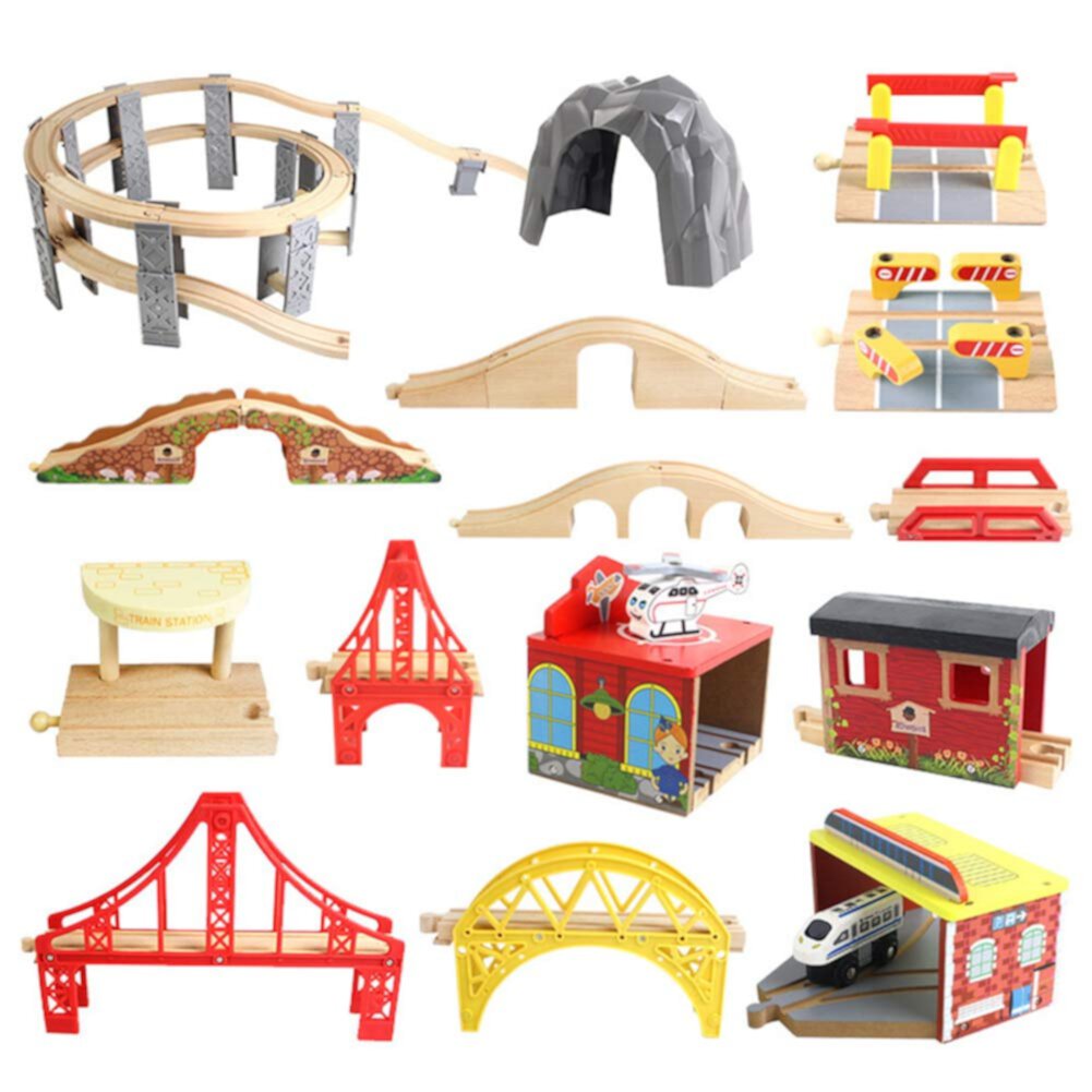 DIY Wooden Track Tools Bridge Train Rail Track Accessories Suitable forKids Educational Toys Yellow Bridge BeesClover