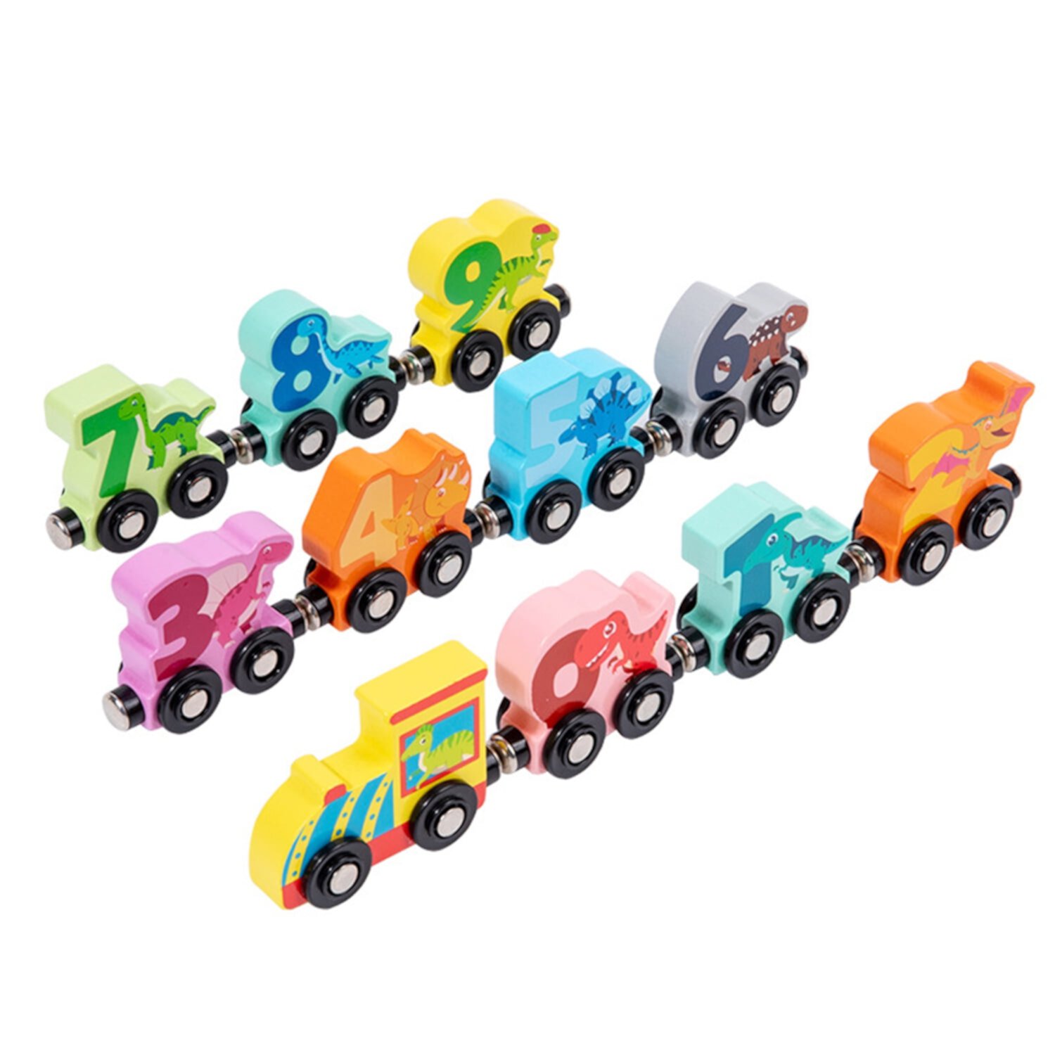 Ausugar Wooden Train Set with Dinosaur Toys, Christmas train Matching and Magnetic Number Train Learning Toys, Fine Motor Skill Educational Toy Gift for 3 4 5 Years Old Kids Ausugar