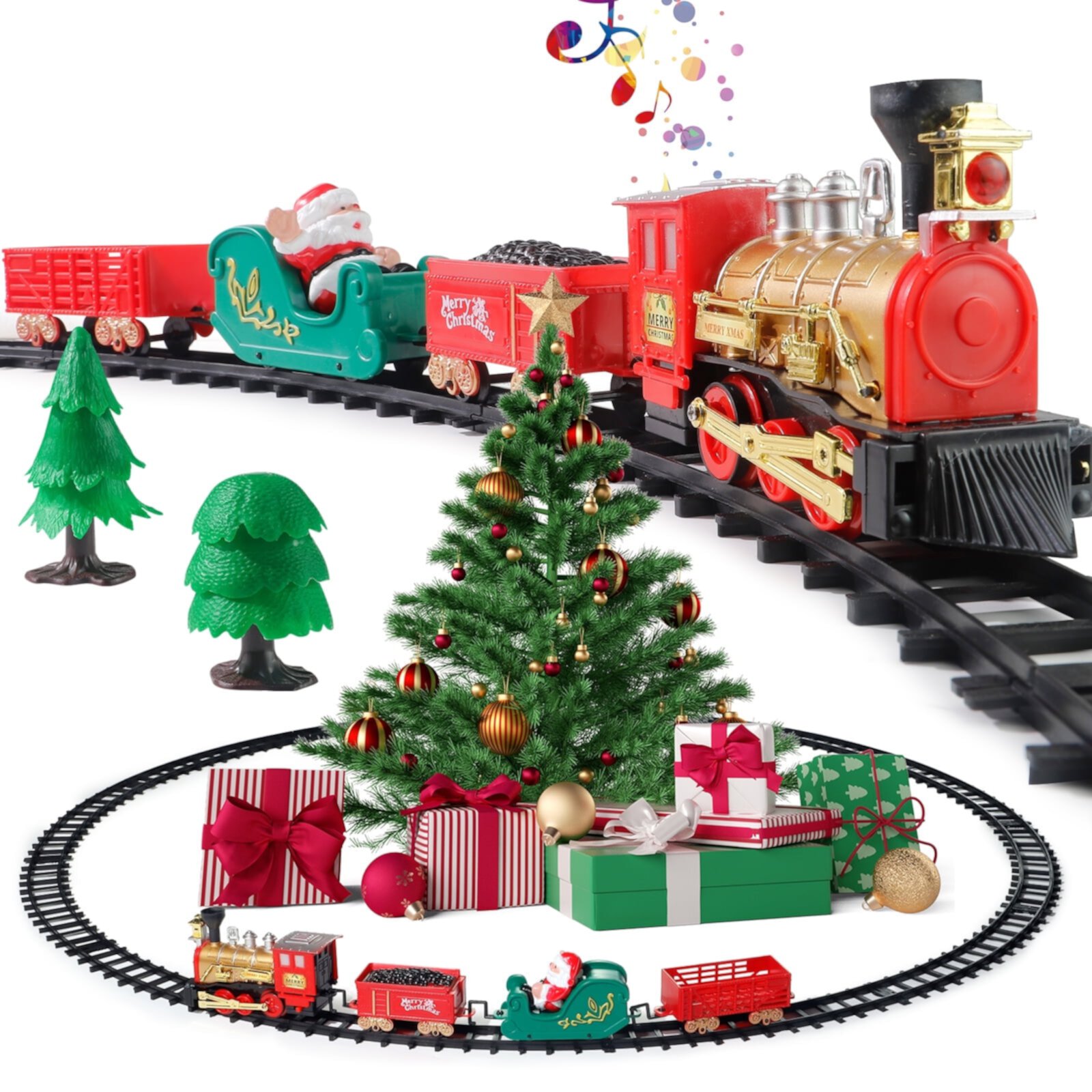 Christmas Train Set Electric Train Toy for Boys Girls Railway Kit Under Around The Christmas Tree with Sounds Lights Disen