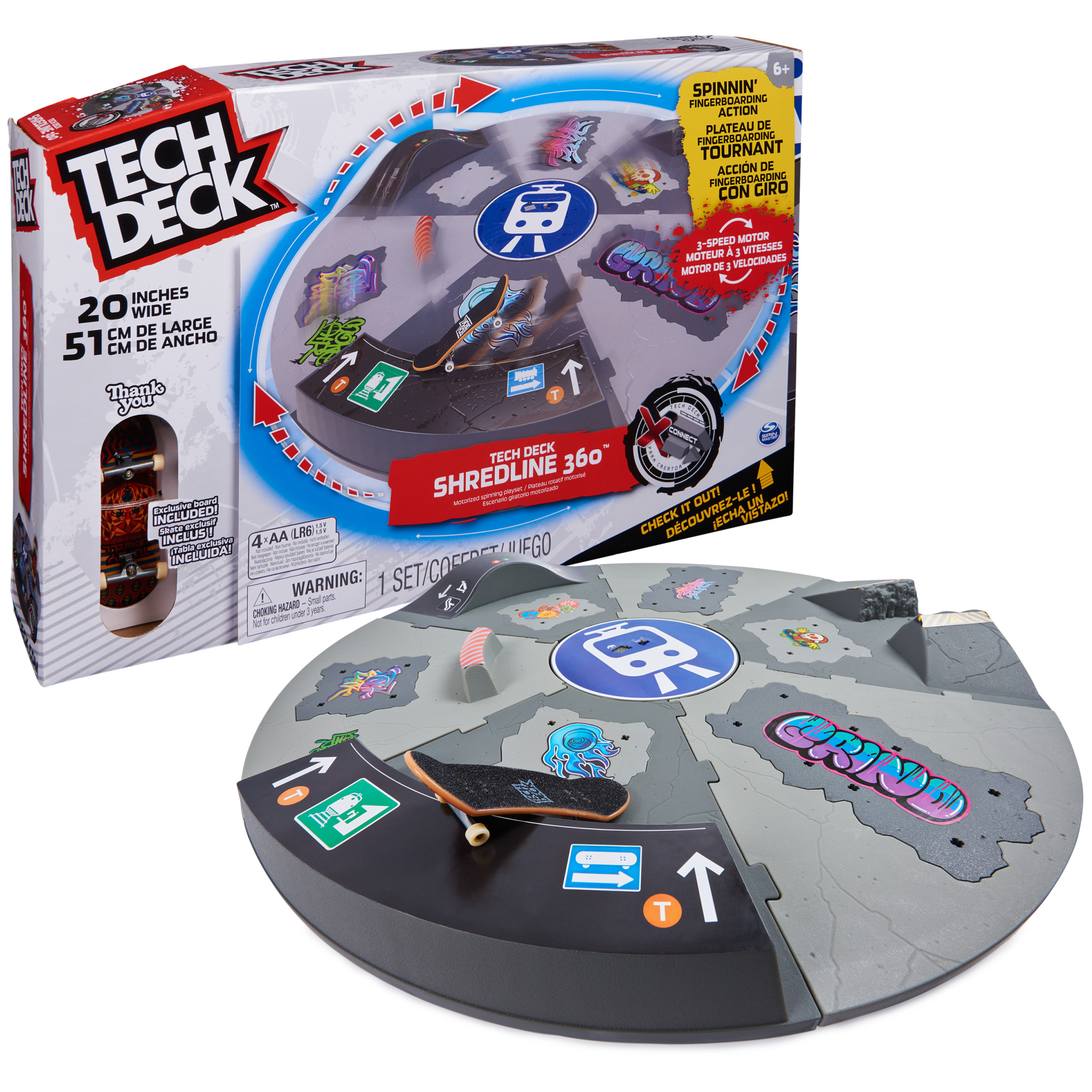 Tech Deck, Shredline 360 Motorized Skate Park, X-Connect Creator, Customizable and Buildable Turntable Ramp Set with Exclusive Fingerboard, Kids Toy for Boys and Girls Ages 6 and up Tech Deck