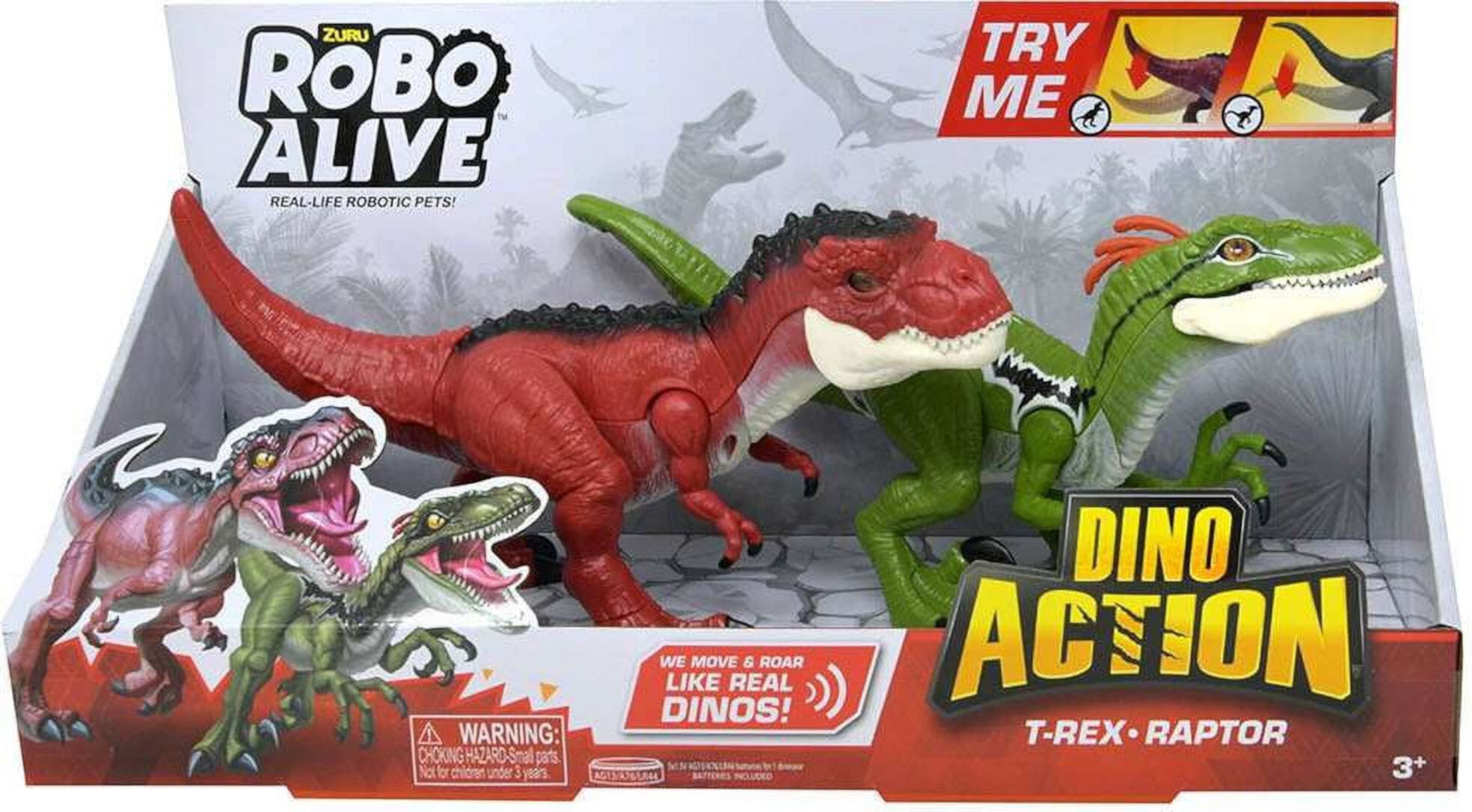 Robo Alive Dino Action T-Rex & Raptor Robotic Pet Figure 2-Pack Zuru