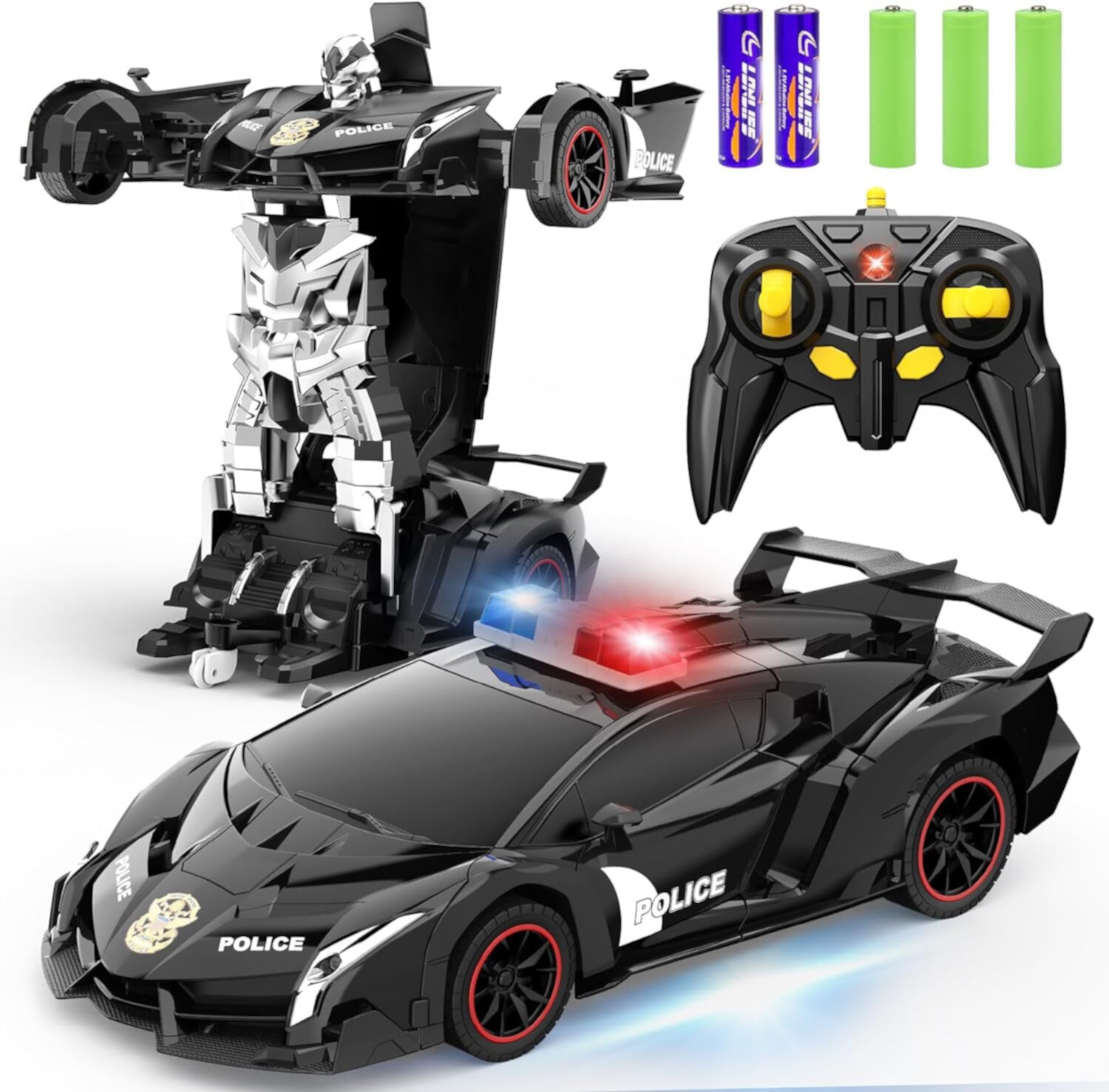 FDJ Remote Control Car - 2 in 1 Transform Car Robot, One Button Deformation to Robot with Flashing Lights, 1:18 Scale Transforming Car, 360 Degree Rotating Drifting Toys for 5+ Year Old Boys Zhigang