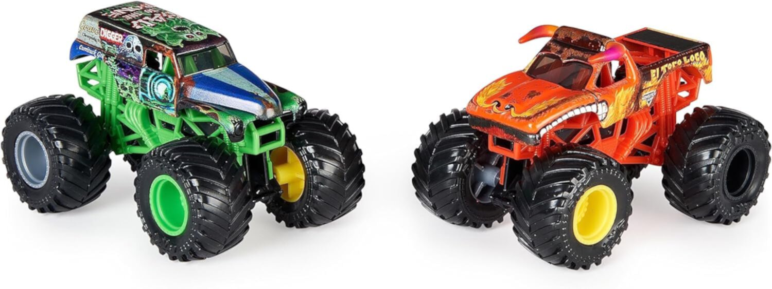 (2 pack) Monster Jam, Official Grave Digger Vs. El Toro Loco Die-Cast Monster Trucks, 1:64 Scale, Kids Toys for Boys Ages 3 and up Monster Jam