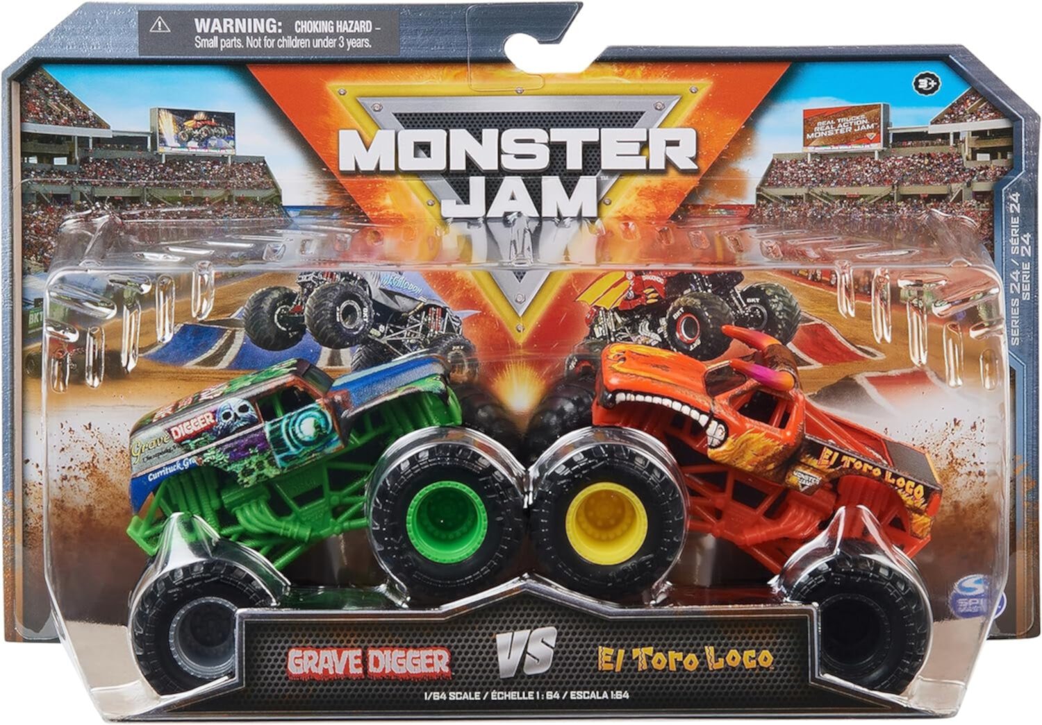 Monster Jam, Official Grave Digger Vs. El Toro Loco Die-Cast Monster Trucks, 1:64 Scale, Kids Toys for Boys Ages 3 and up Monster Jam