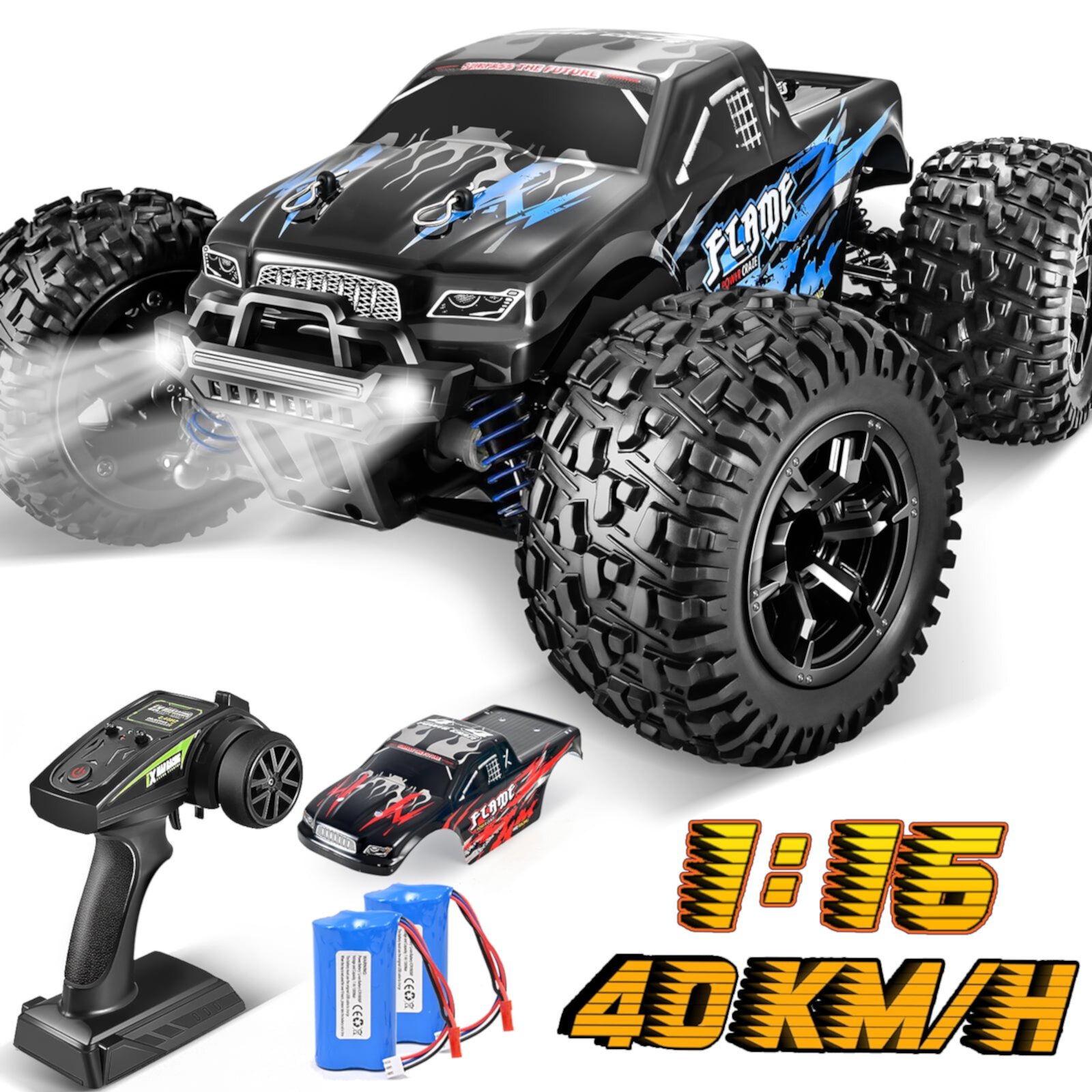 Remote Control Car - 1:16 High Speed Fast RC Cars, 40KM/H 4WD RC Truck, RC Drift Car for Kids Adults , Off Road Variable-Speed Vehicle with 2 Rechargeable Battery Topfox