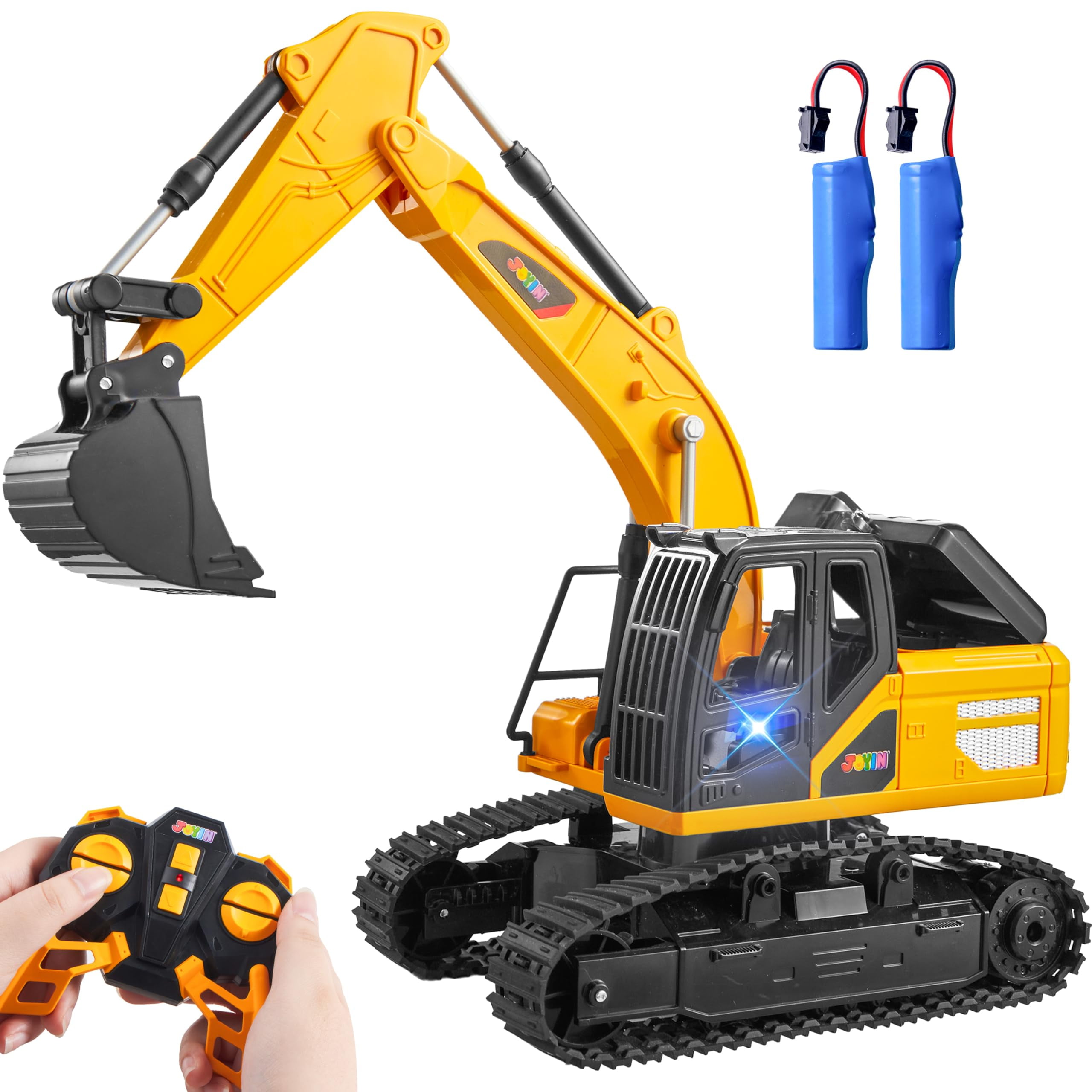 Remote Control Excavator Toys for Boys, 2.4Ghz RC Excavator Toy with Light, Construction Toys for Boys 3-5 4-7 8-12 Year Old Kids, Birthday Gift SYNCFUN