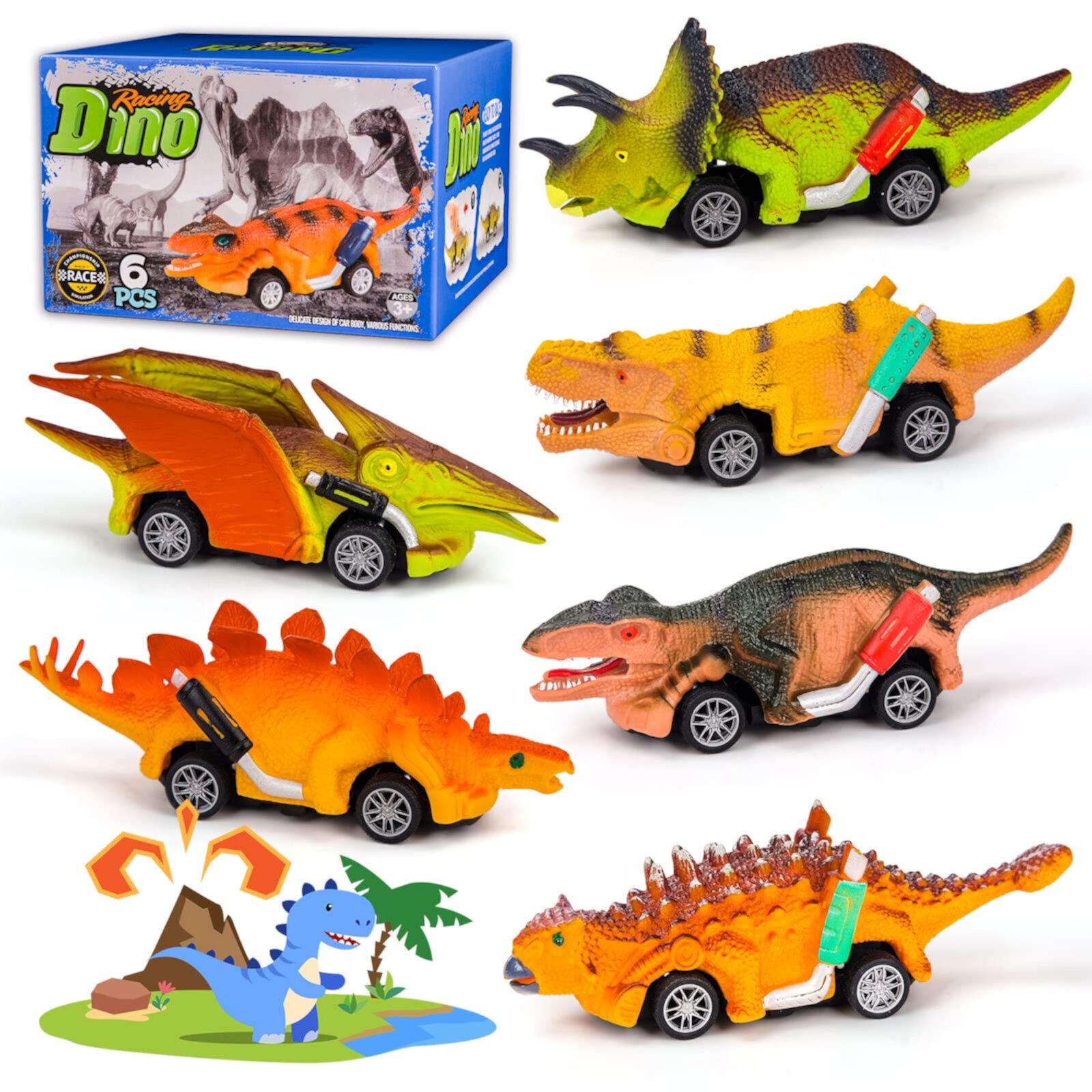 Dinosaur  Cars  for 6 7 8 9 Year Old Kids, Dino Racing Cars Toys for 3 4 5 6 Year Old Boys Toddlers, Pull Back Cars  Games with T-Rex Cars Dino Vehicles Toys Age 3 4 5 6 7 Pearoft