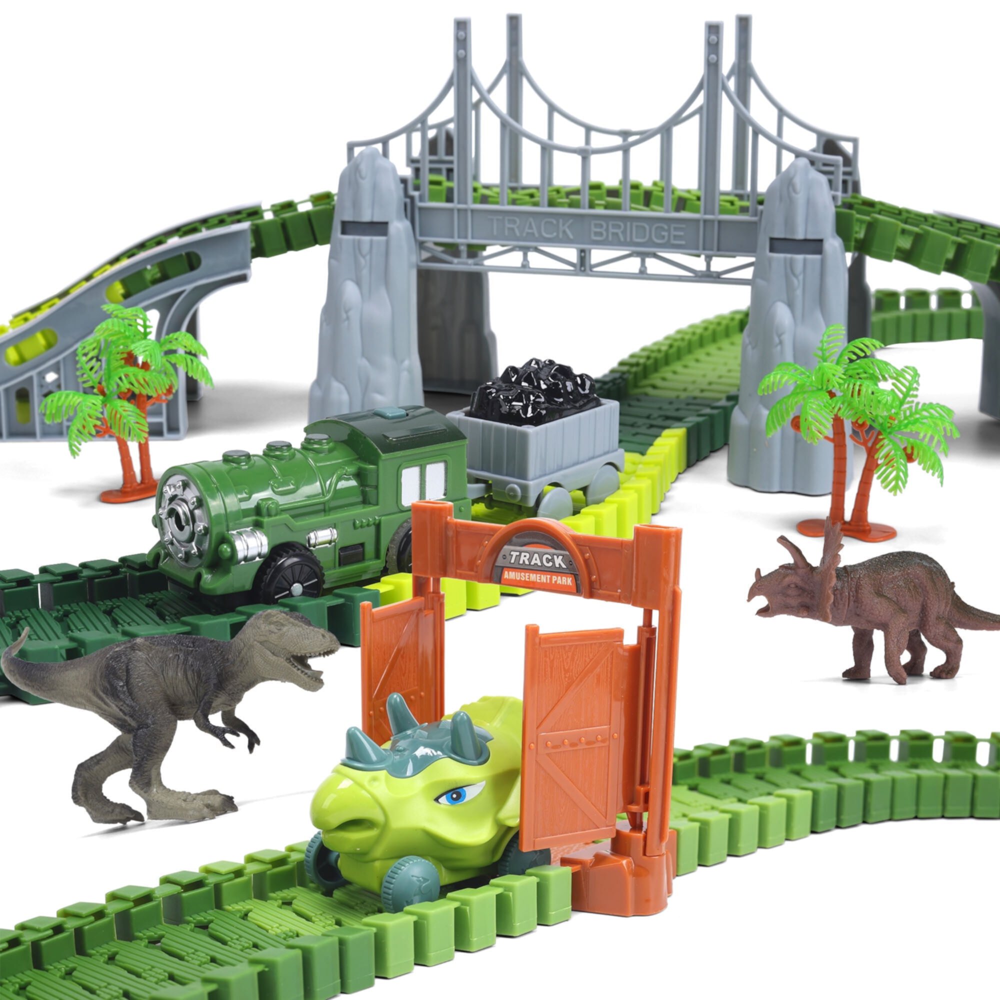 Dinosaur Race Track Set, Dinosaur Toys with LED Light, Flexible Train Tracks Playset with 2 Race Cars, A Dinosaur World Road Race, Christmas Birthday Gifts for Kids Boys Girls, 172 PCS Generic