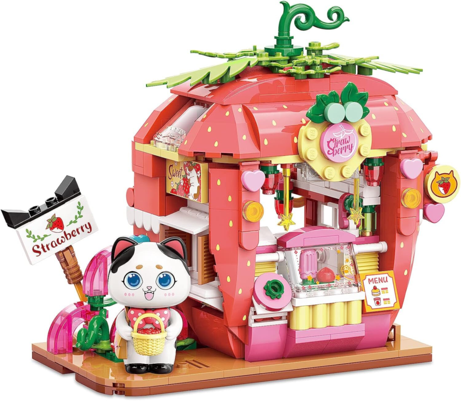 Syrinx Cat Strawberry House Building Sets for Girls 6+, Compatible with Lego SYRINX