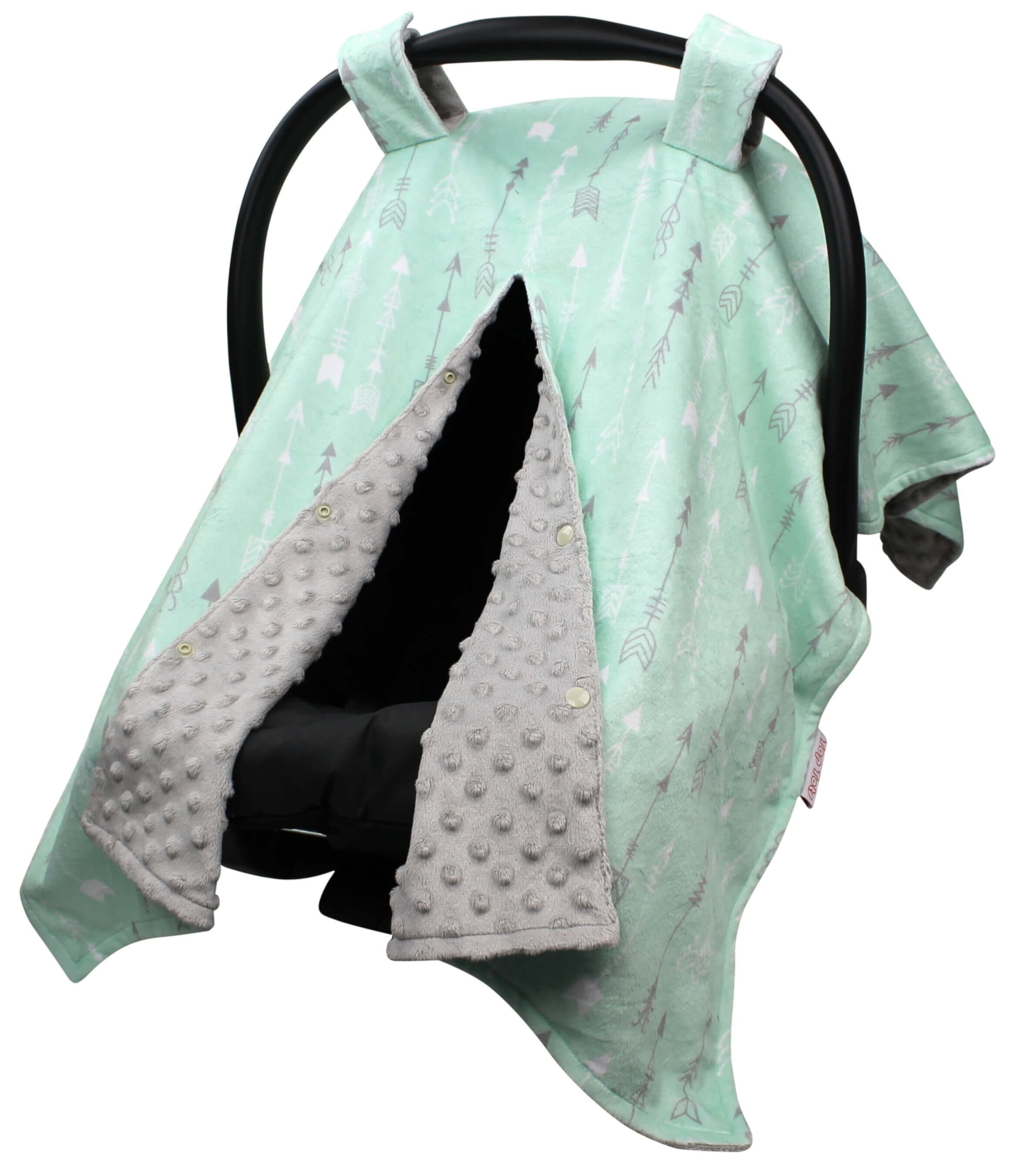 Top Tots Deluxe Minky Car Seat Canopy for Baby Boy or Girl, Grey White Arrows Top Tots