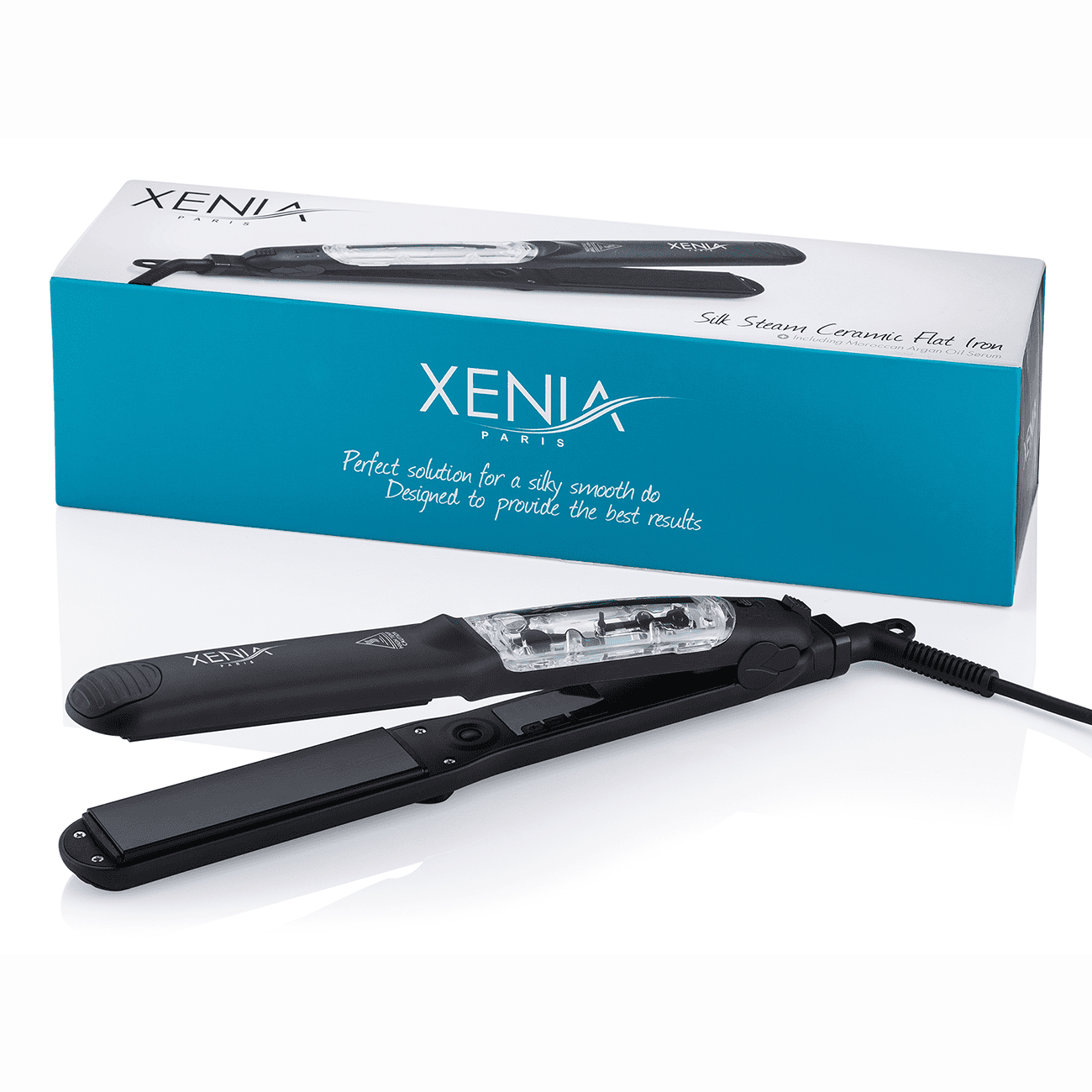 Xenia Paris 1.25" Ceramic Steamer Flat Iron with Argan Infuser-Black Xenia Paris