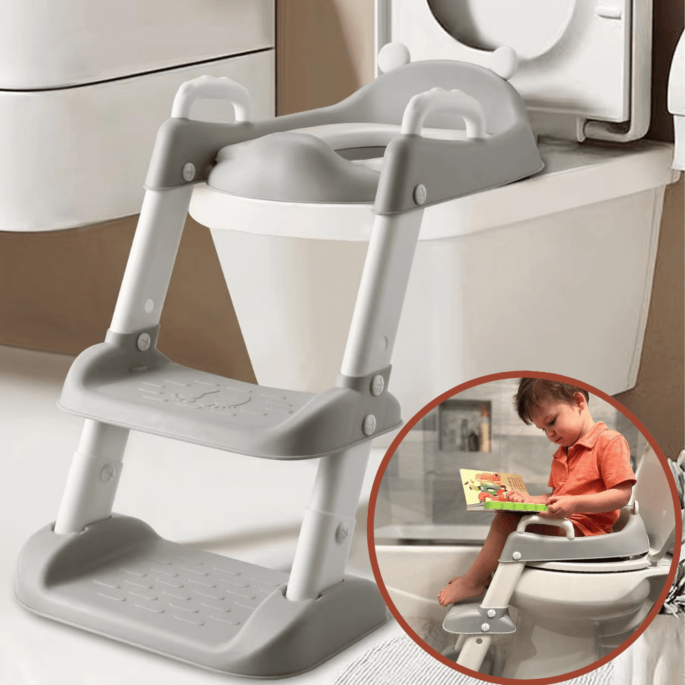 PandaEar Toilet Potty Training Seat with Step Stool Ladder, Comfortable Safe Potty Seat with Anti-Slip Pads Ladder for Kids Boys Girls Toddlers (Gray) PandaEar