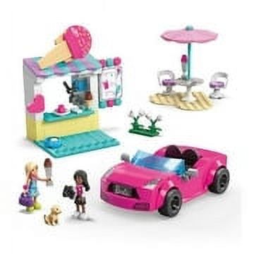 Barbie MEGA Car Building Toys Playset, Convertible & Ice Cream Stand With 225 Pieces, 2 Micro-Dolls and Accessories, Pink, Barbie