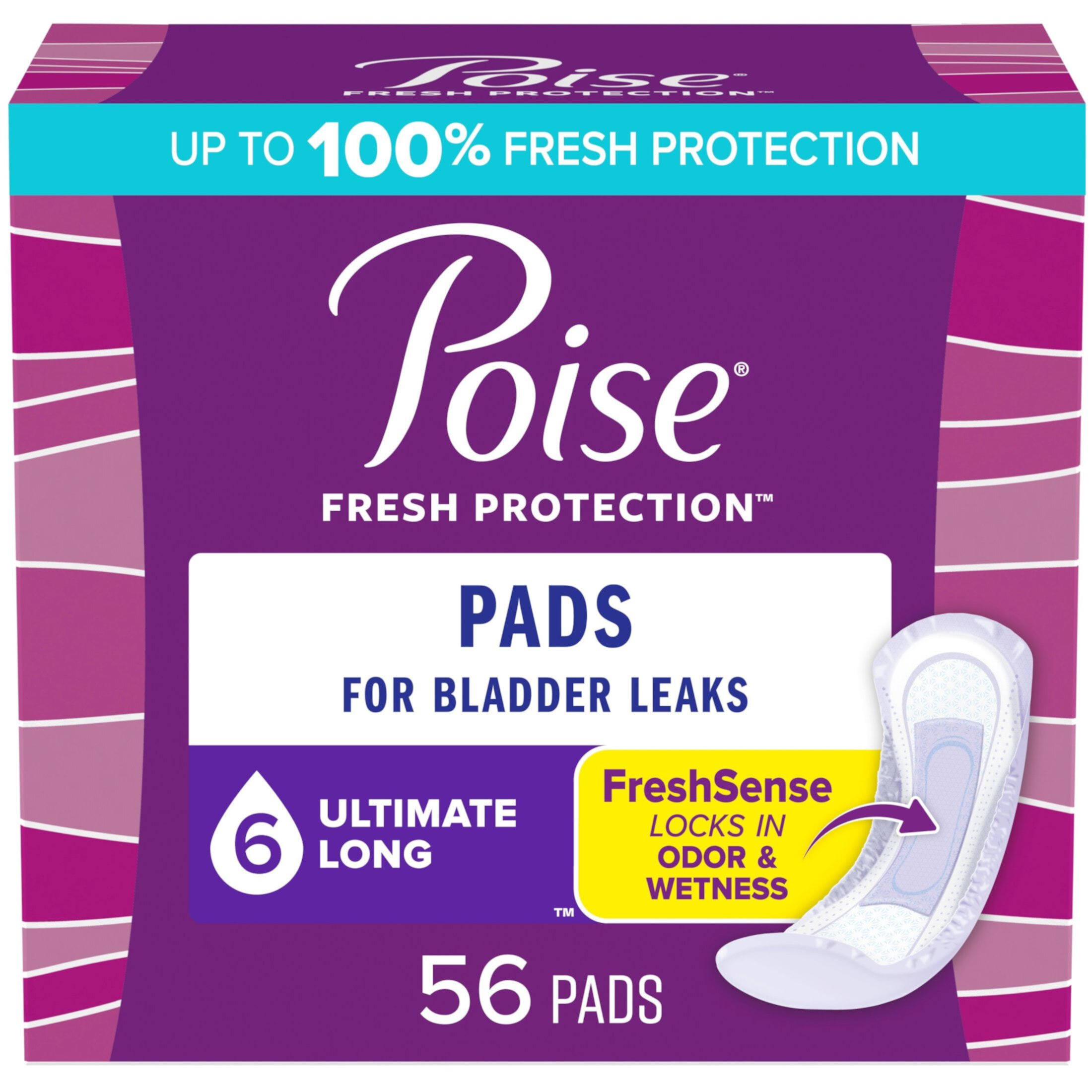 Poise Incontinence Pads for Women, 6 Drop Ultimate Absorbency, Long Length, 56 Count Poise