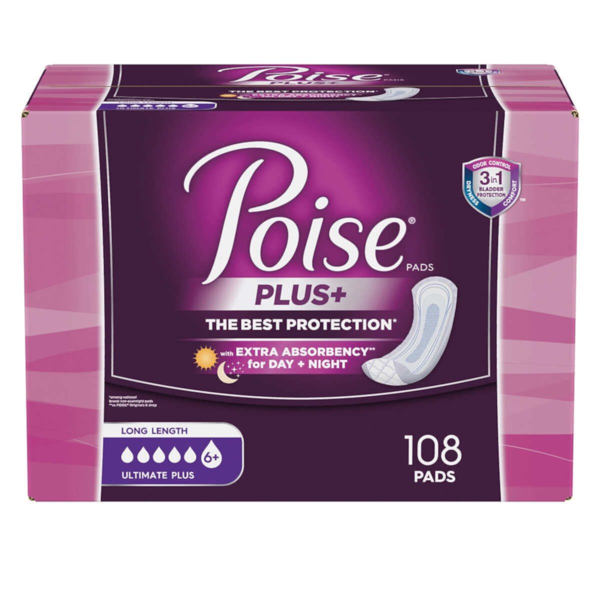 Poise Plus Ultimate Absorbency Long Pads, 108-count Poise