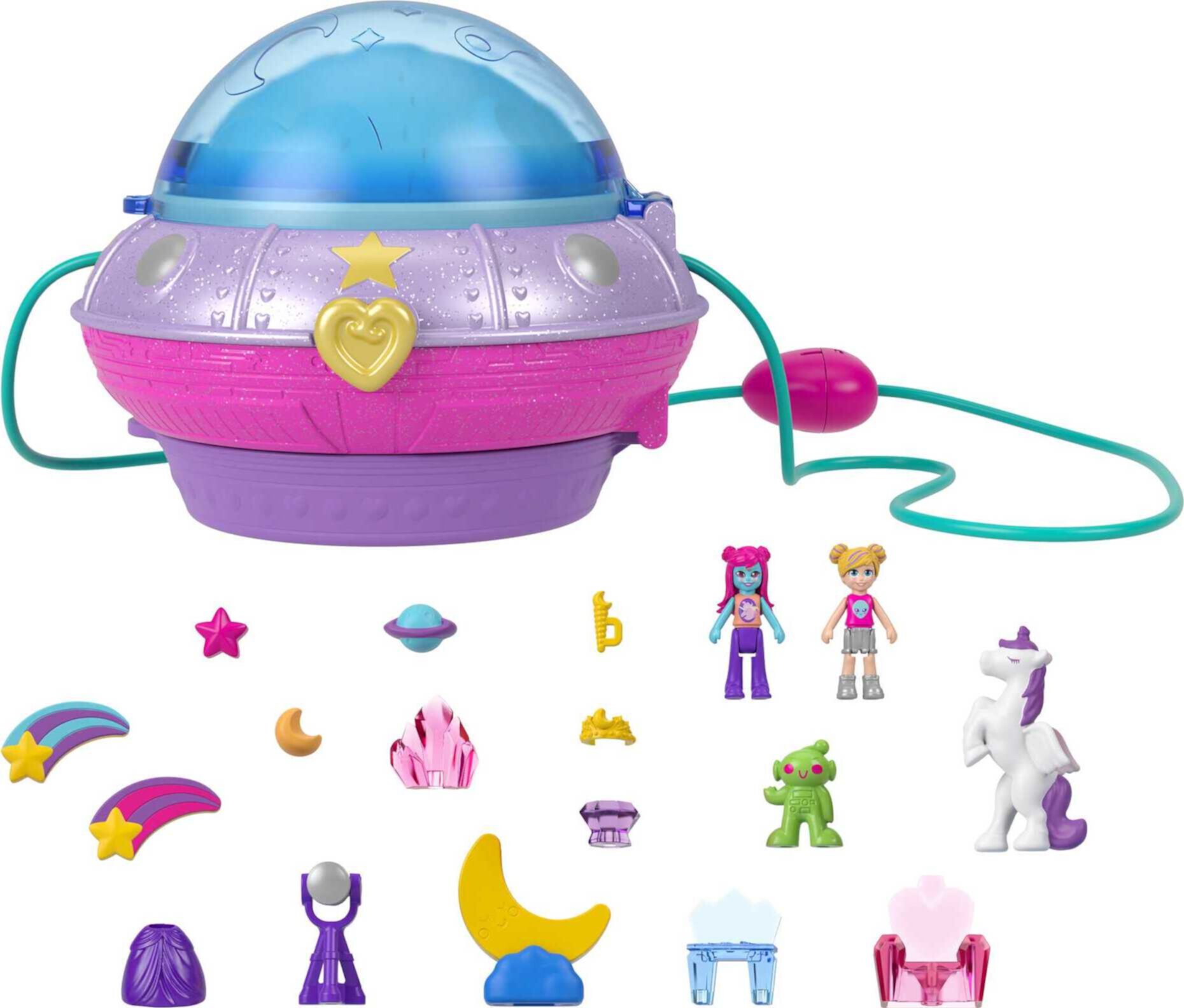 Polly Pocket 2-in-1 Playset, Double Play Space Compact with 2 Micro Dolls & Outer Space Accessories Polly Pocket