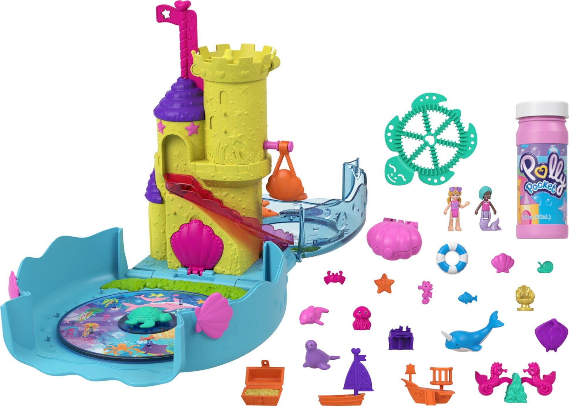 Polly Pocket Bubble Aquarium Playset, Mermaid Toy with 2 Micro Dolls & Water Play Accessories Polly Pocket