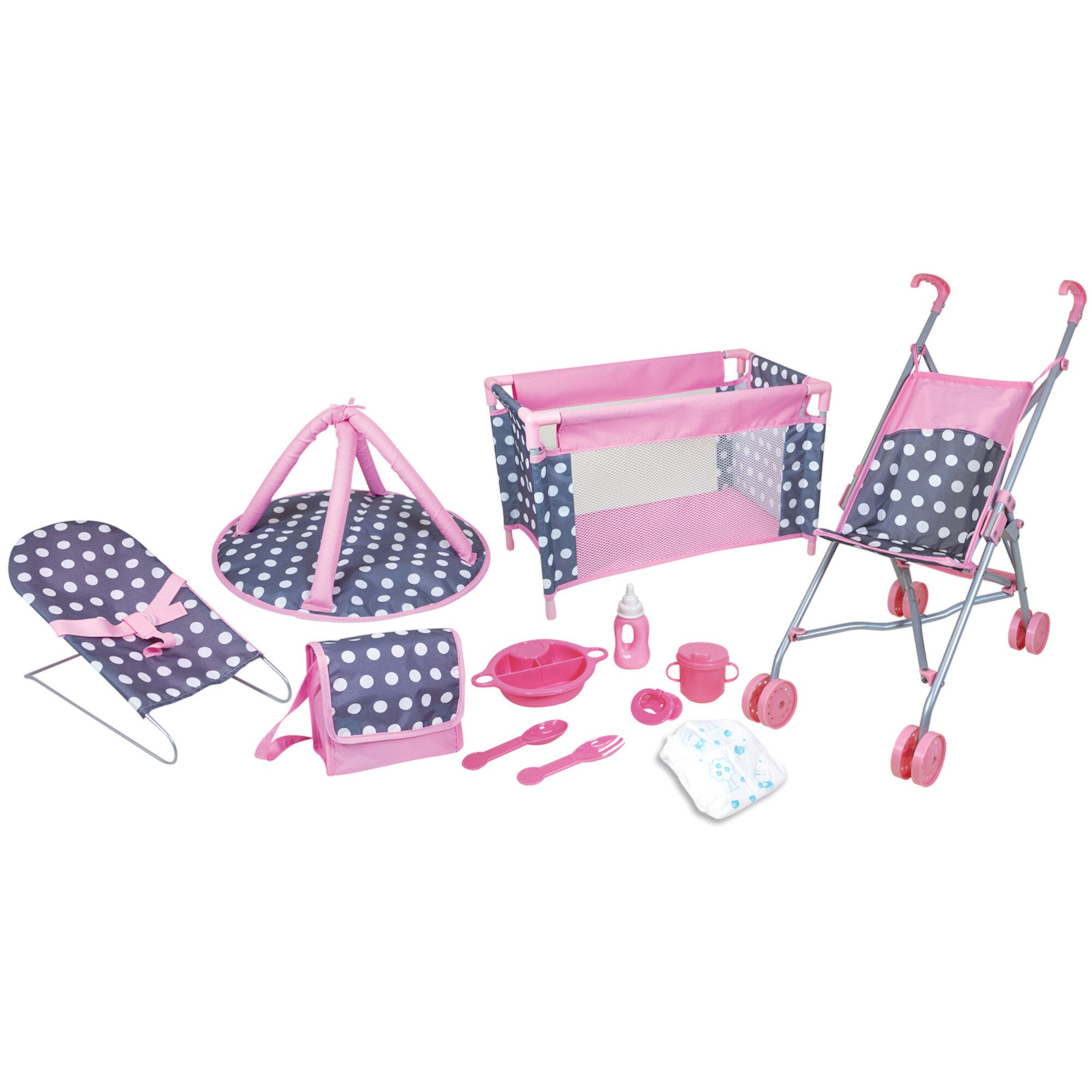 Lissi 5 Piece Baby Doll Deluxe Nursery Play Set w/ 8 Accessories Lissi