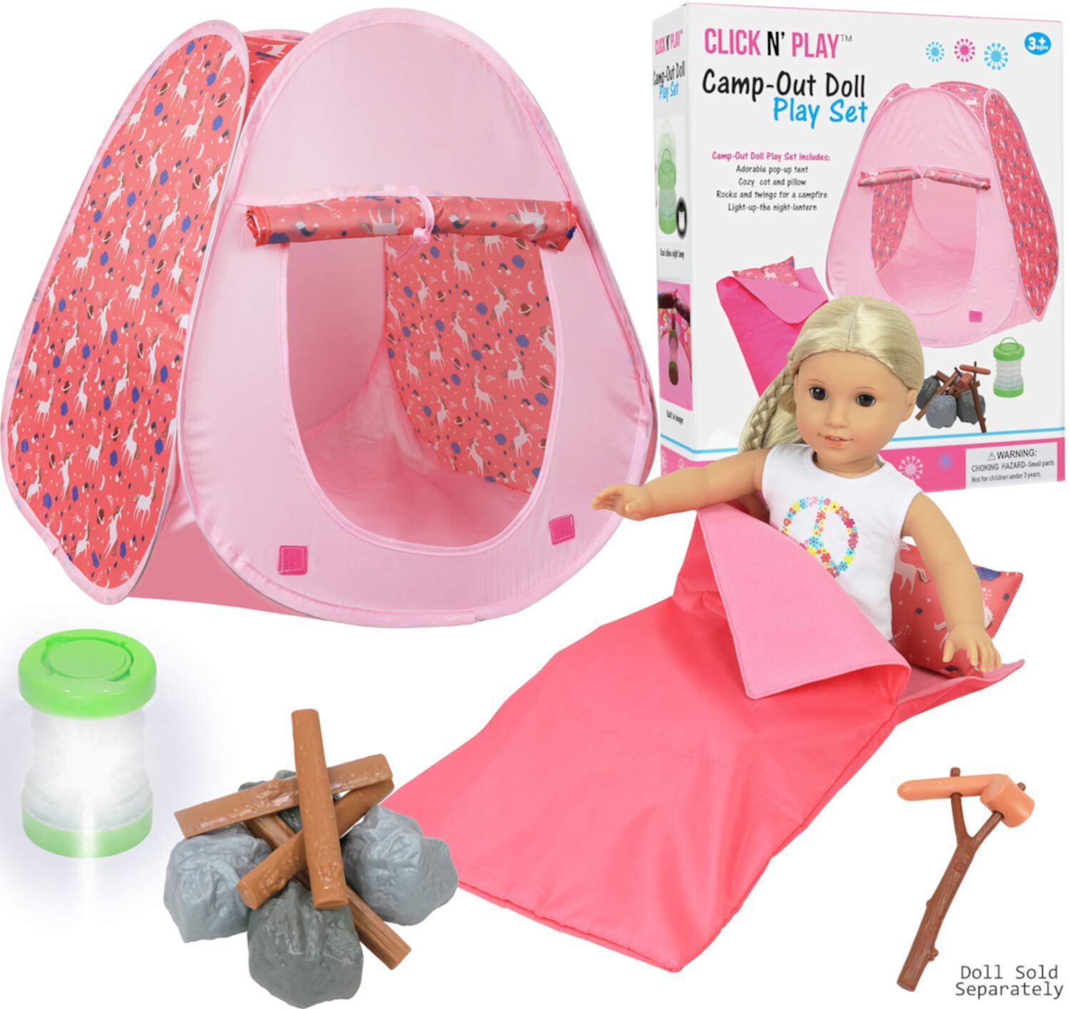 Click N' Play Doll Camping Set & Accessories Perfect for 18 inch American Girl Dol Click N' Play