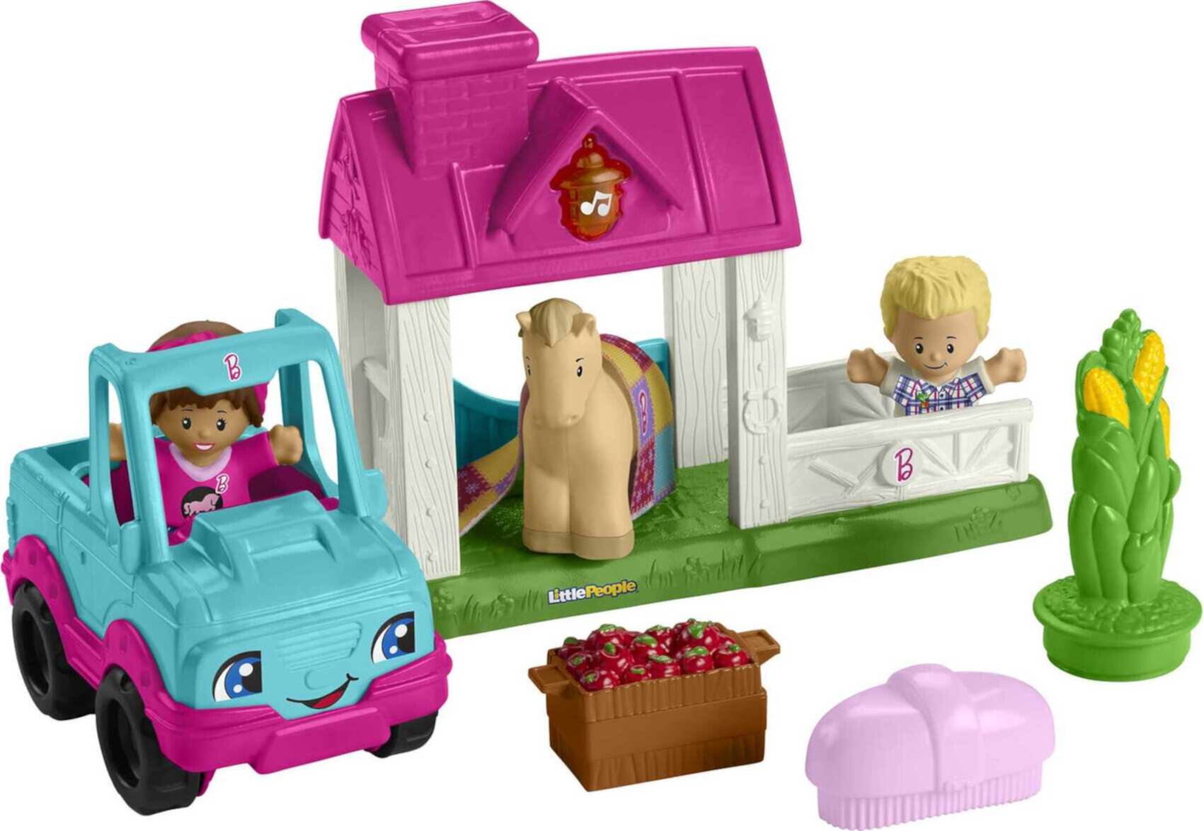 Fisher-Price Little People Barbie Horse Stable Toddler Playset with Light Sounds & 7 Pieces Little People