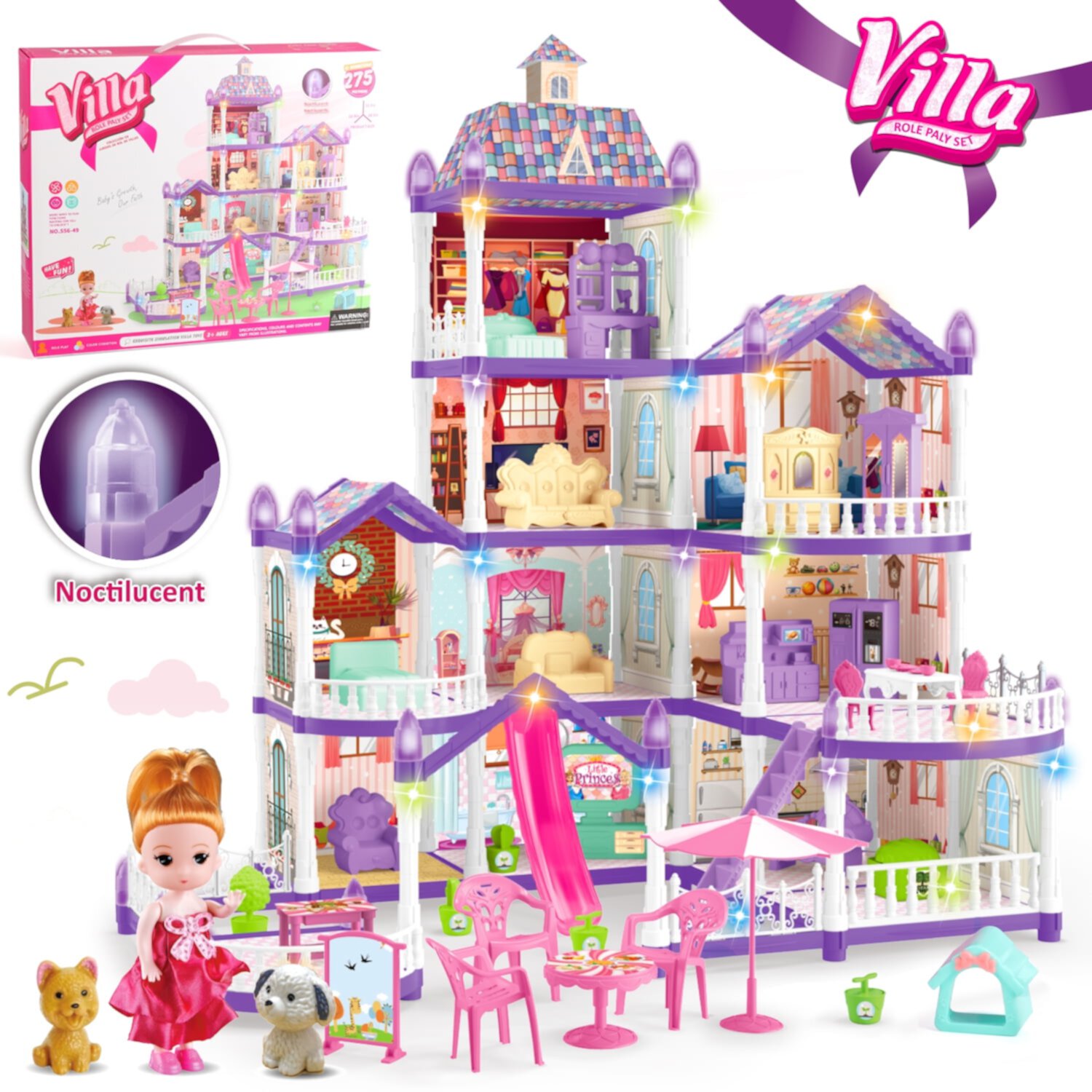 HopeRock Dollhouse Kit for Girls Ages 3 4 5 6, 10 Room Princess Purple Castle DIY Building Toys, Birthday Christmas Pretend Play Gifts for Little Girls 3-6 Years. HopeRock