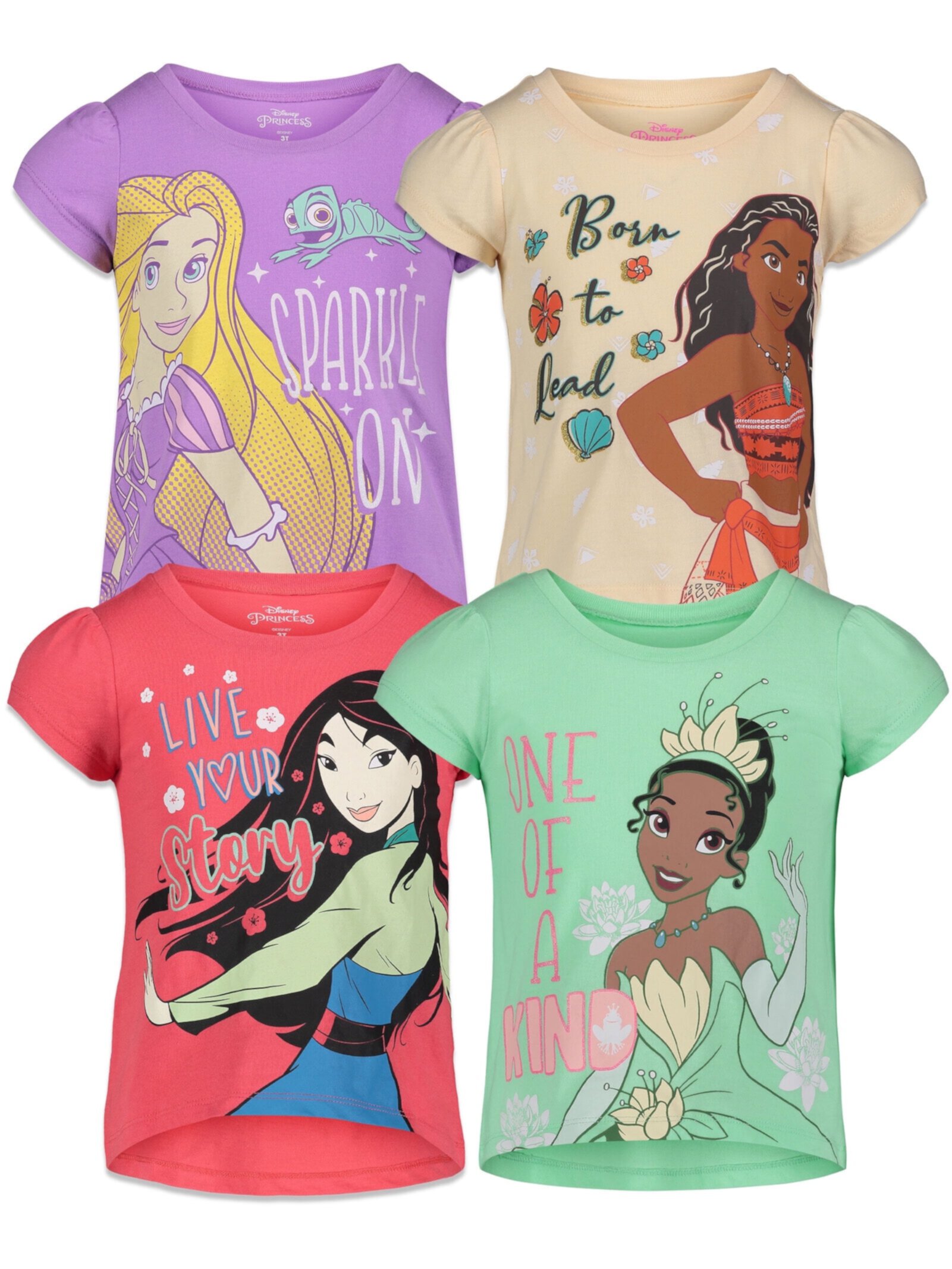 Princess Jasmine Belle Cinderella 4 Pack T-Shirts Infant to Big Kid Disney Princess