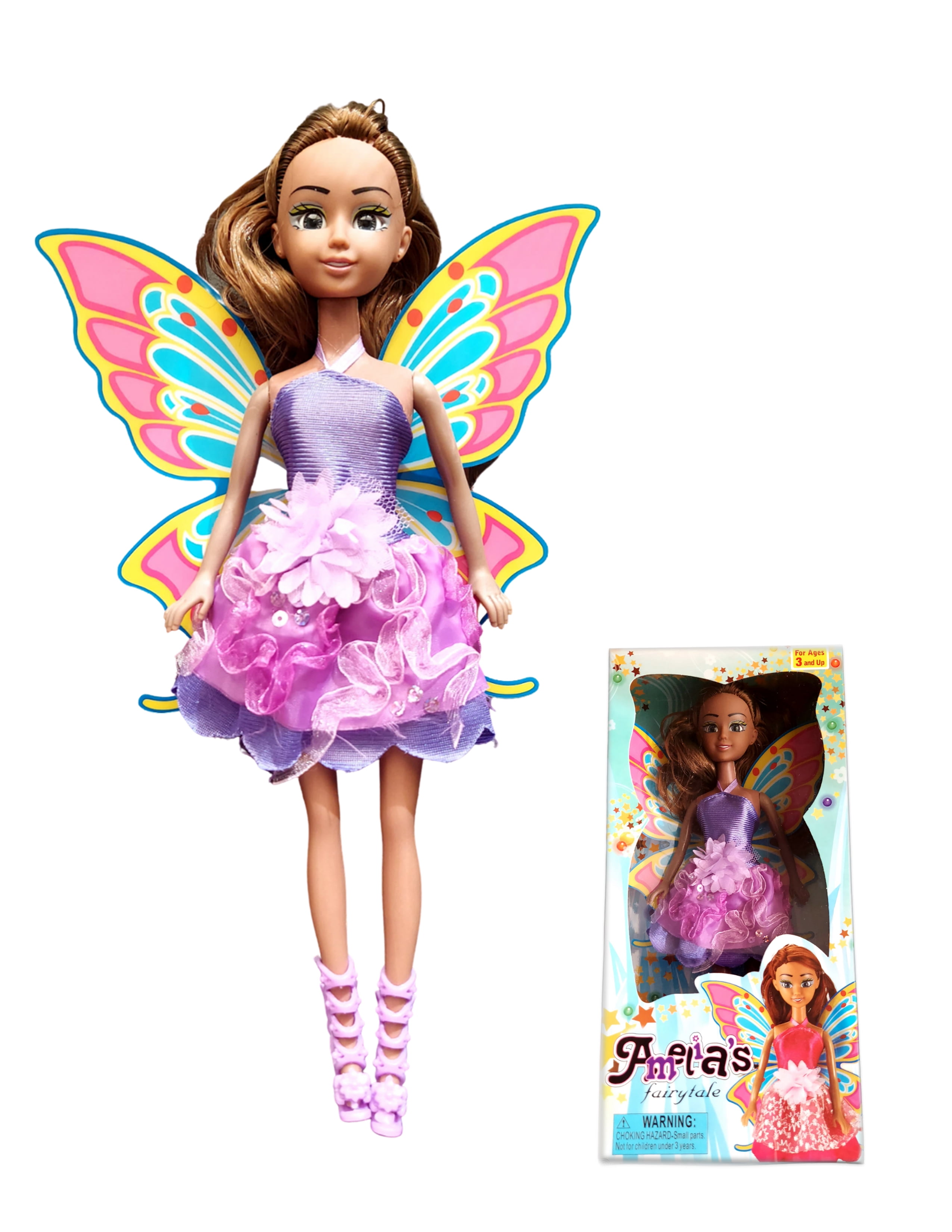 Amelia Fairyland Poseable Dolls with Wings and Accessories, Outfits are Interchangeable Fairyland Dolls, Gift for 3 to 7 Years Old (Purple) Buddy N Buddies