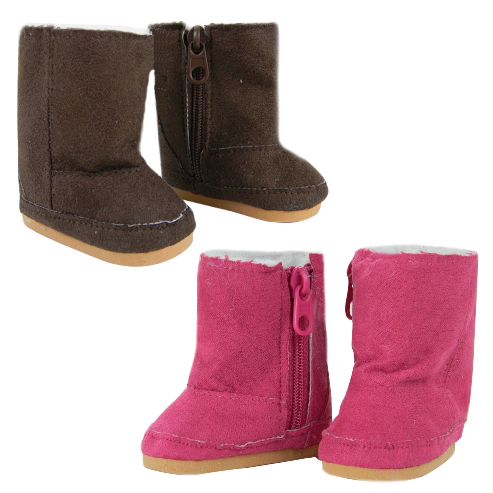 Sophia’s Set of 2 Mini Ewe Boots with Fleece Lining for 18” Dolls, Pink and Gray Sophia's