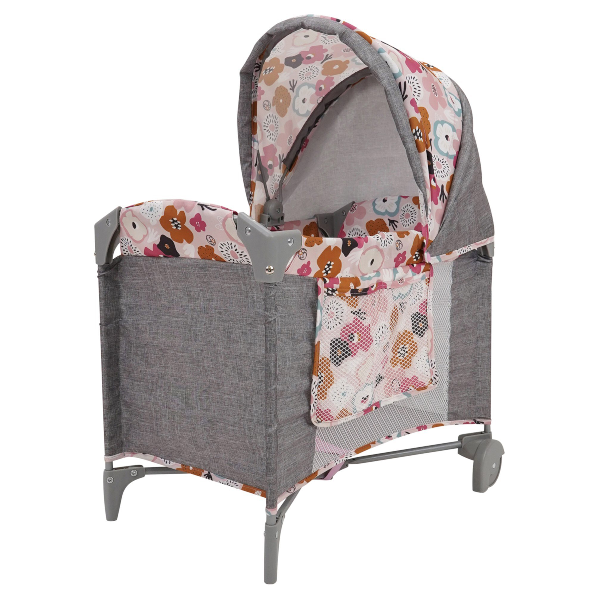 509 Crew: Melange Flora - Deluxe Doll Play Yard - Accessory For Dolls Up To 18", Matching Bag, Wheeled Crib, Removable Canopy, Foldable, Toy Kids 3+ 509 Crew