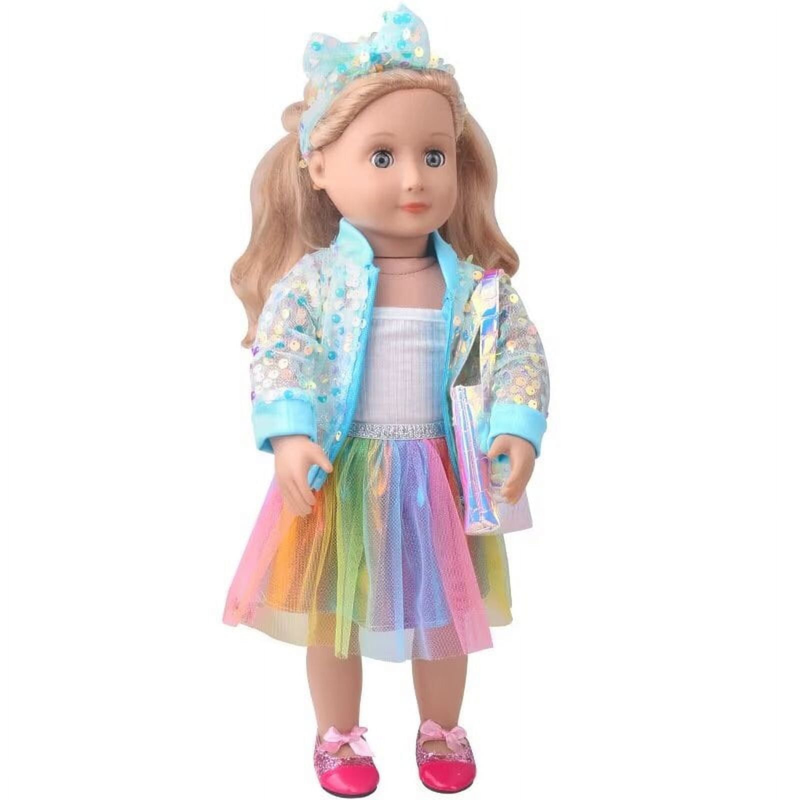 A-Waroom 3PC/Set Bling Bling Doll Clothes Dress Outfit Vest Set for 18 American Girl Generation Doll A-Waroom