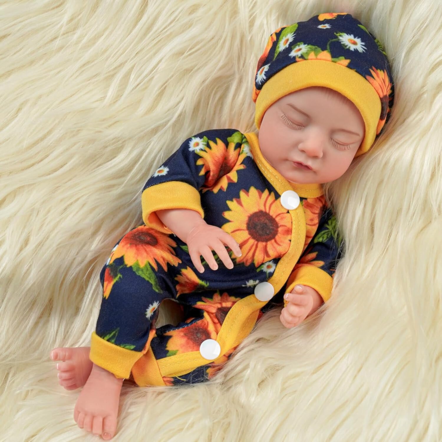 BABESIDE 12-Inch Lifelike Reborn Baby Dolls StarSleeping Realistic Full Silicone Soft Vinyl Body Cute Baby Boy Doll with Sunflower Clothes Real Life Gift Idea for Ages 3+ Babeside